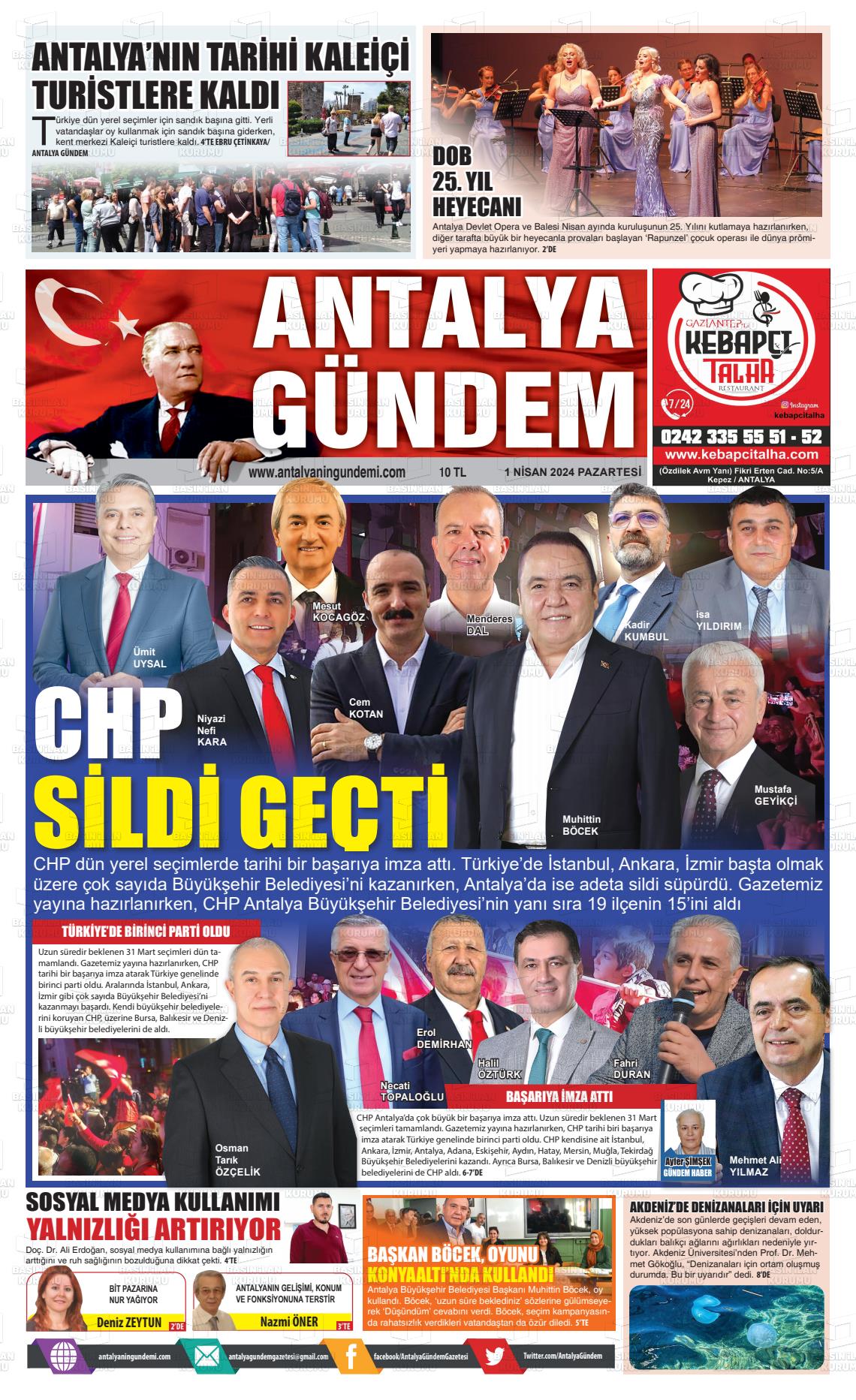 01 Nisan 2024 Antalya'nın Gündemi Gazete Manşeti