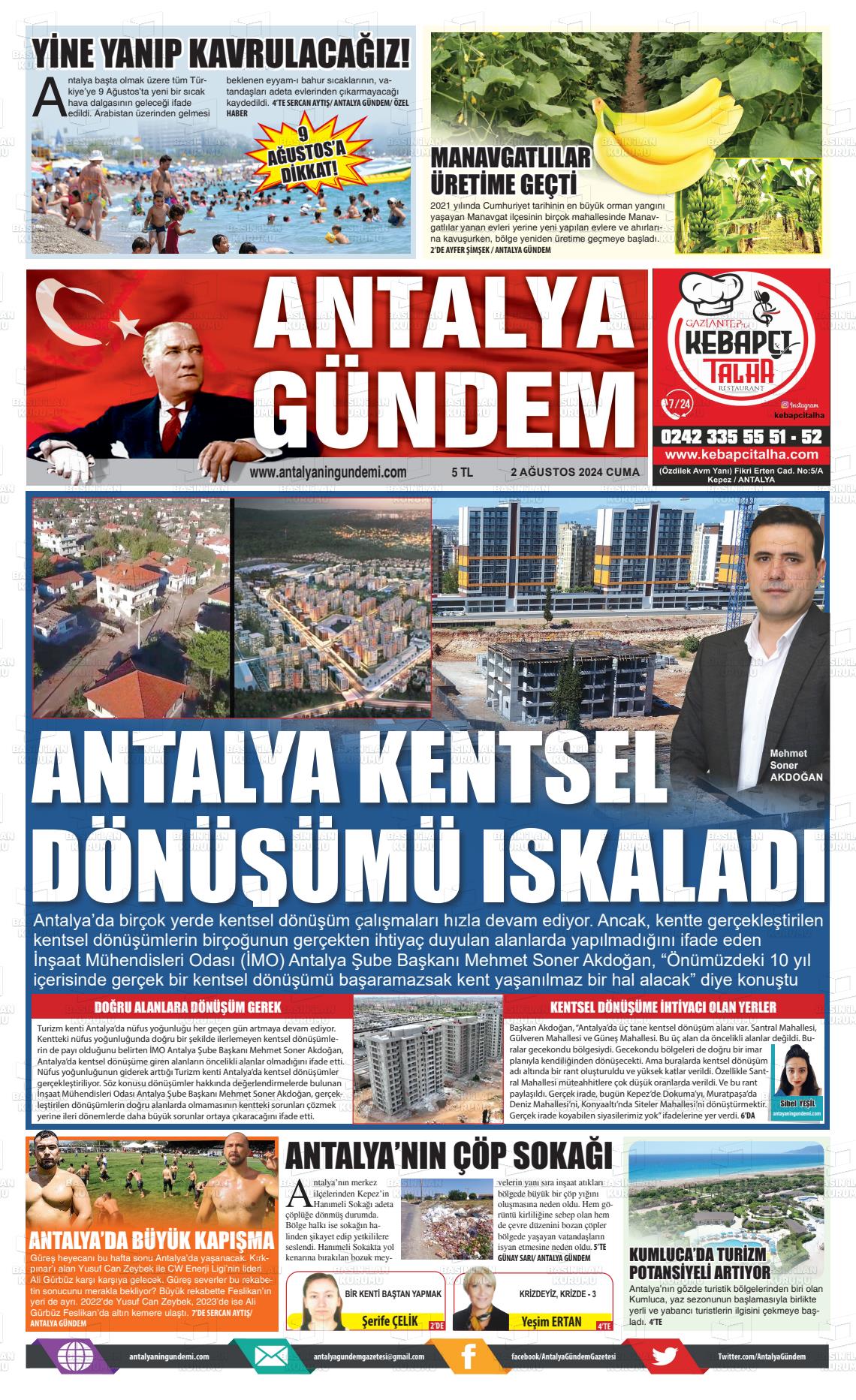 02 Ağustos 2024 Antalya'nın Gündemi Gazete Manşeti