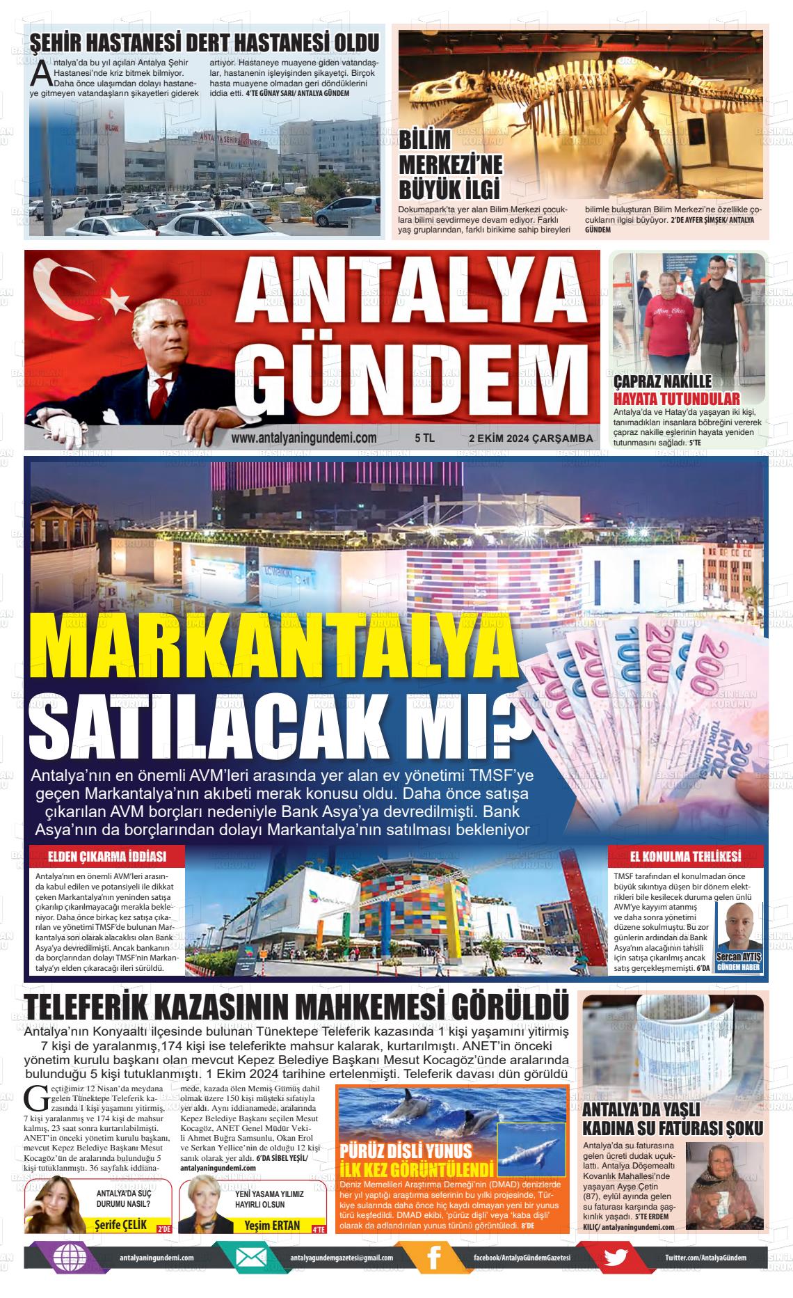 02 Ekim 2024 Antalya'nın Gündemi Gazete Manşeti