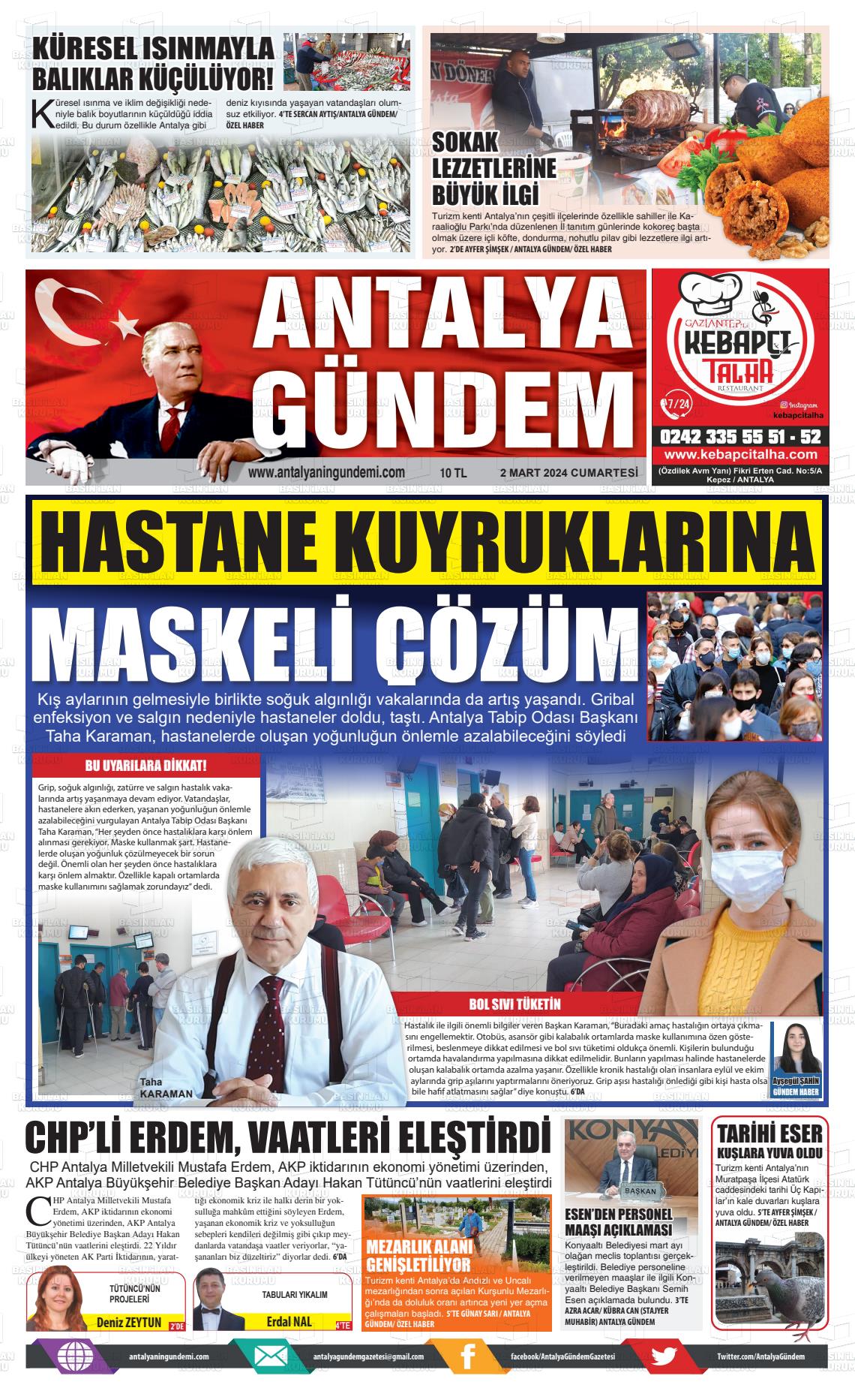 02 Mart 2024 Antalya'nın Gündemi Gazete Manşeti