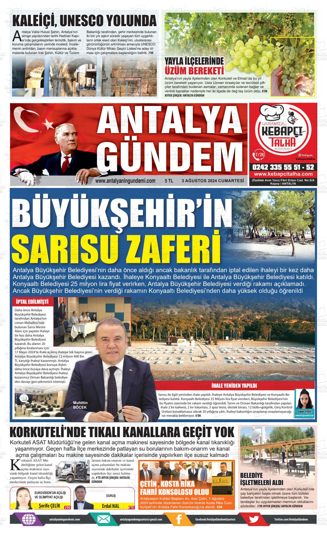 03 Ağustos 2024 Antalya'nın Gündemi Gazete Manşeti