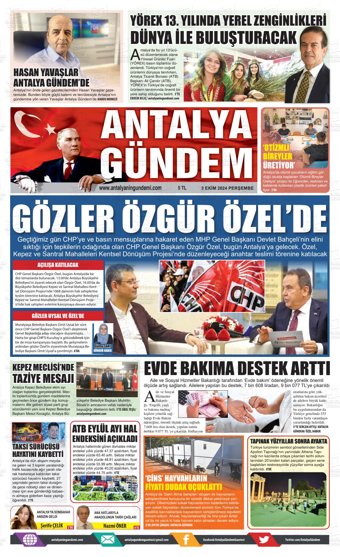 03 Ekim 2024 Antalya'nın Gündemi Gazete Manşeti