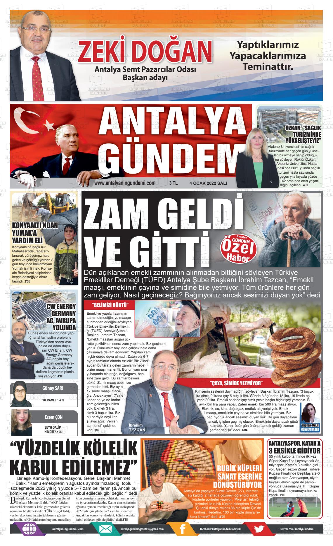 04 Ocak 2022 Antalya'nın Gündemi Gazete Manşeti