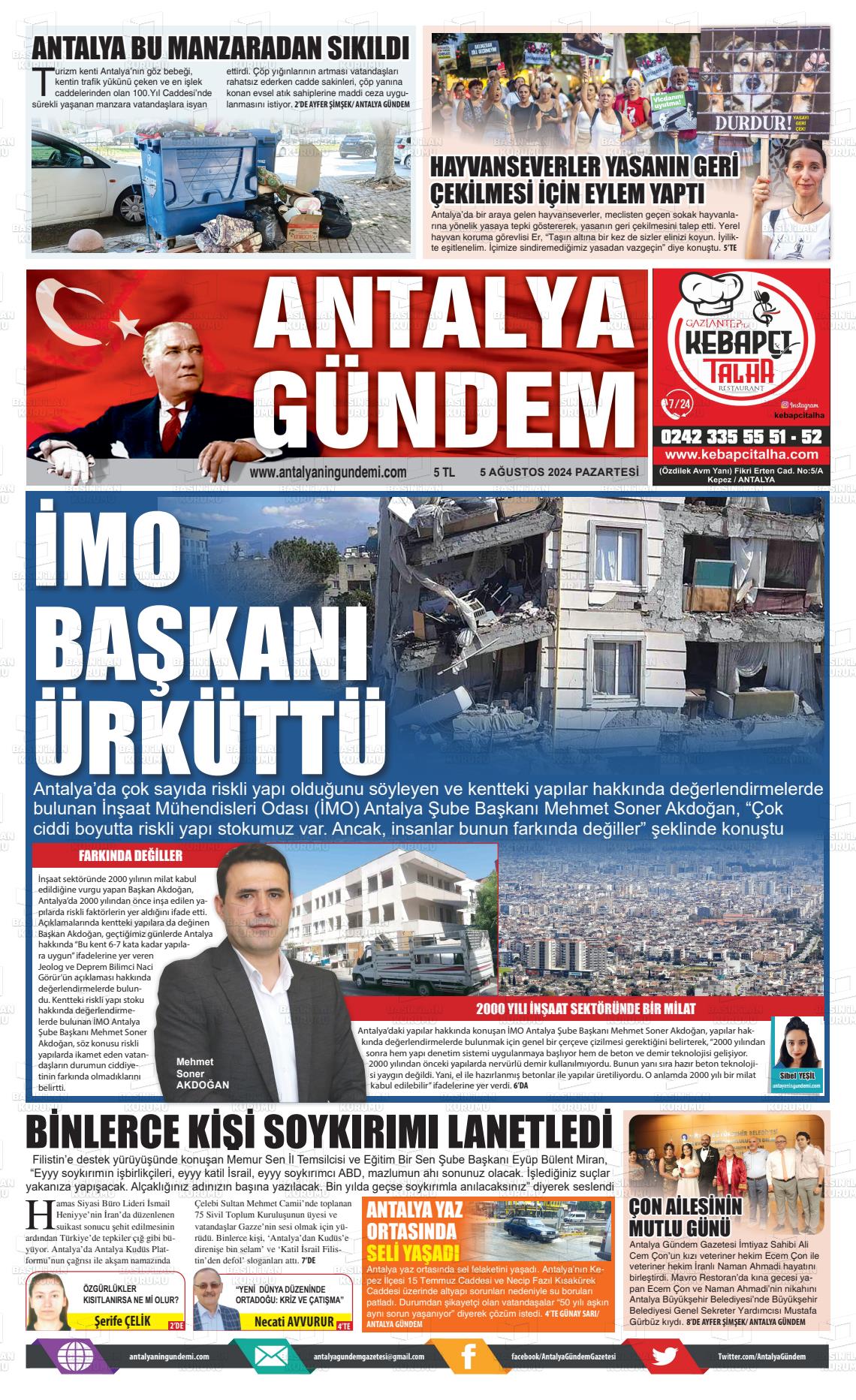 05 Ağustos 2024 Antalya'nın Gündemi Gazete Manşeti