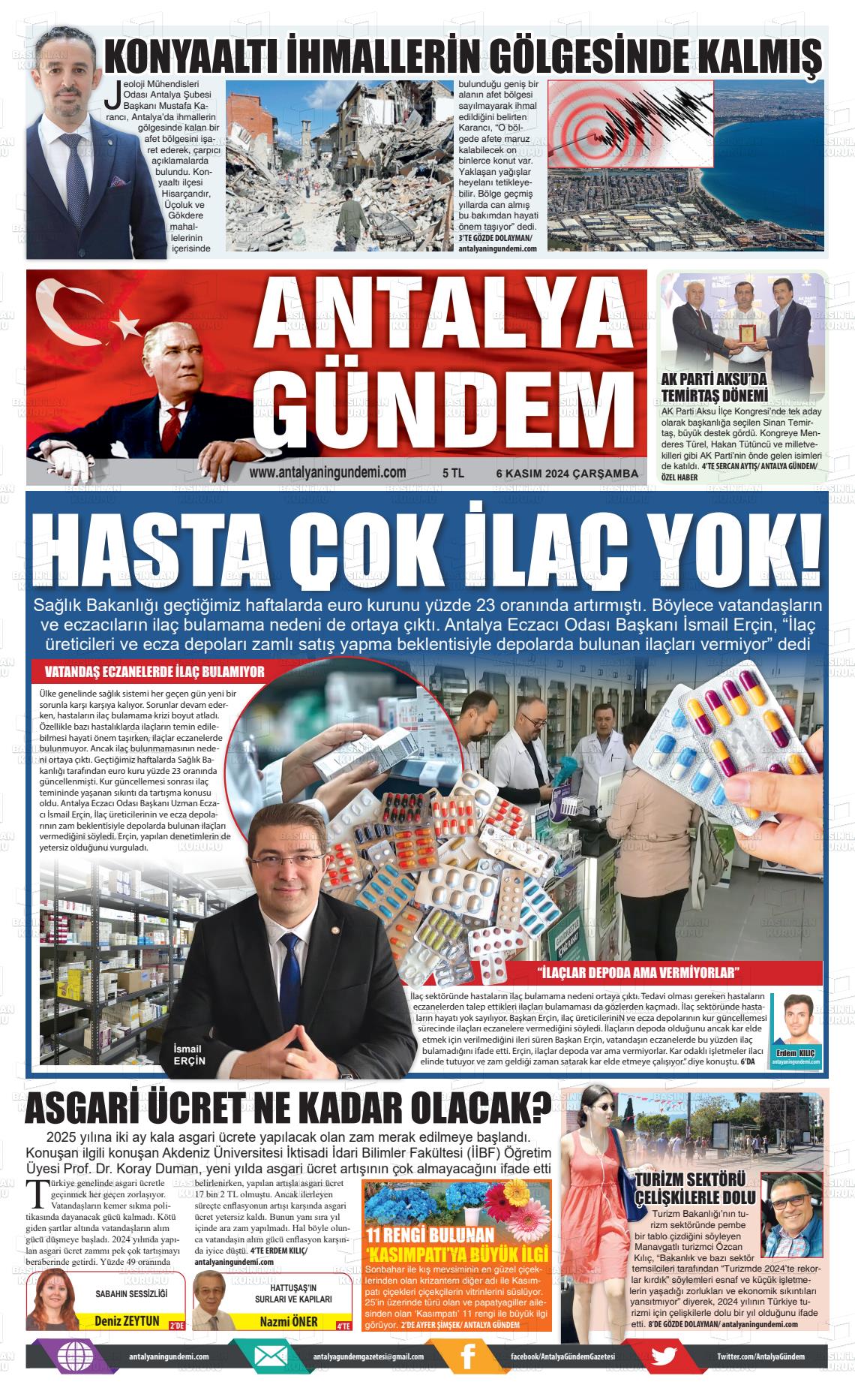 06 Kasım 2024 Antalya'nın Gündemi Gazete Manşeti