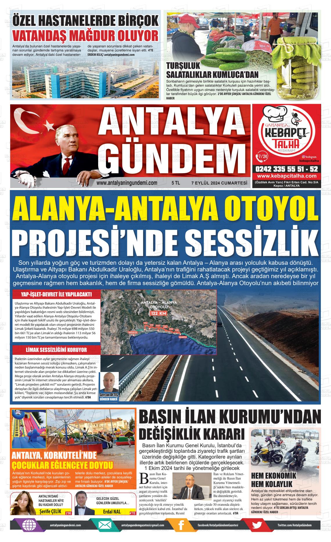 07 Eylül 2024 Antalya'nın Gündemi Gazete Manşeti