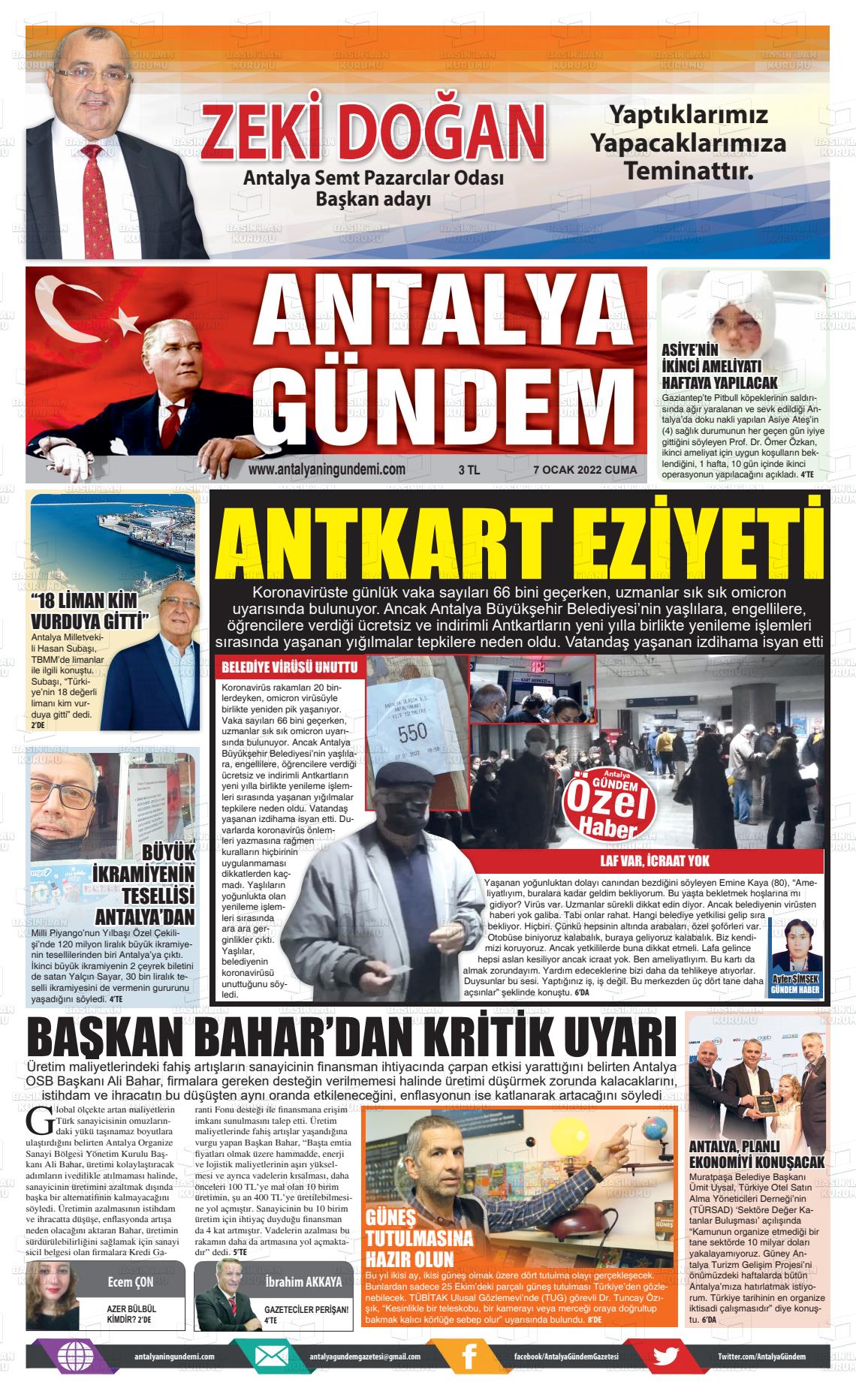 07 Ocak 2022 Antalya'nın Gündemi Gazete Manşeti