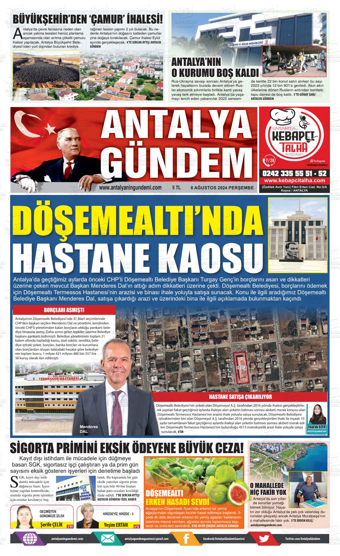 08 Ağustos 2024 Antalya'nın Gündemi Gazete Manşeti