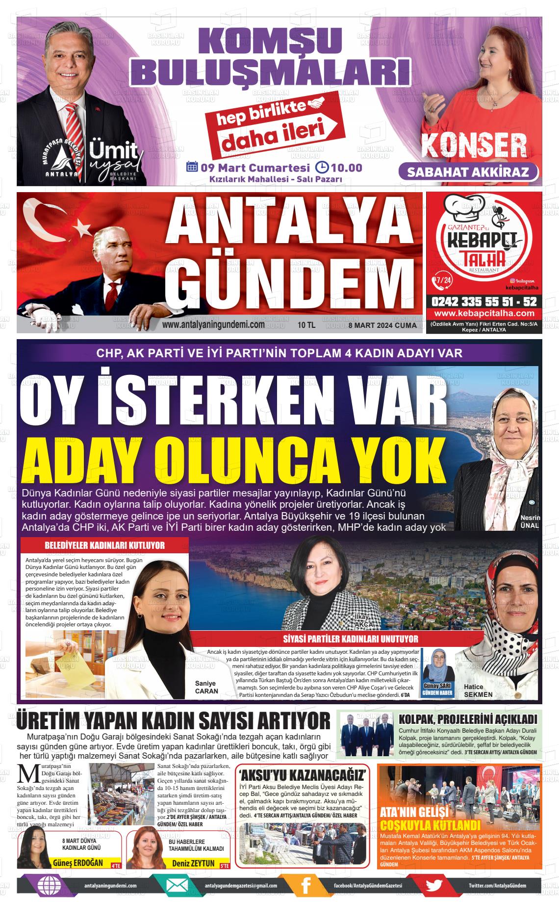 08 Mart 2024 Antalya'nın Gündemi Gazete Manşeti