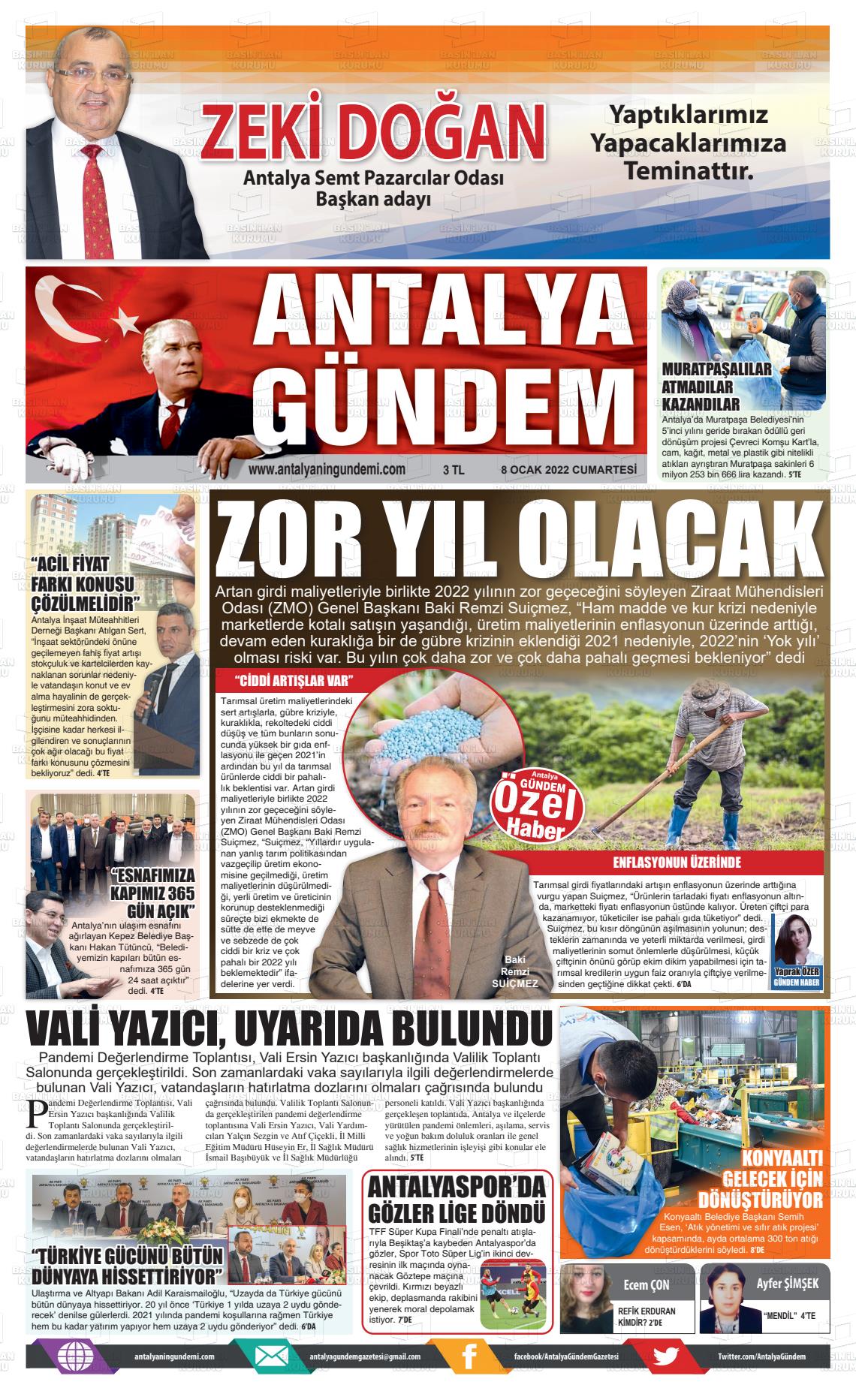 08 Ocak 2022 Antalya'nın Gündemi Gazete Manşeti