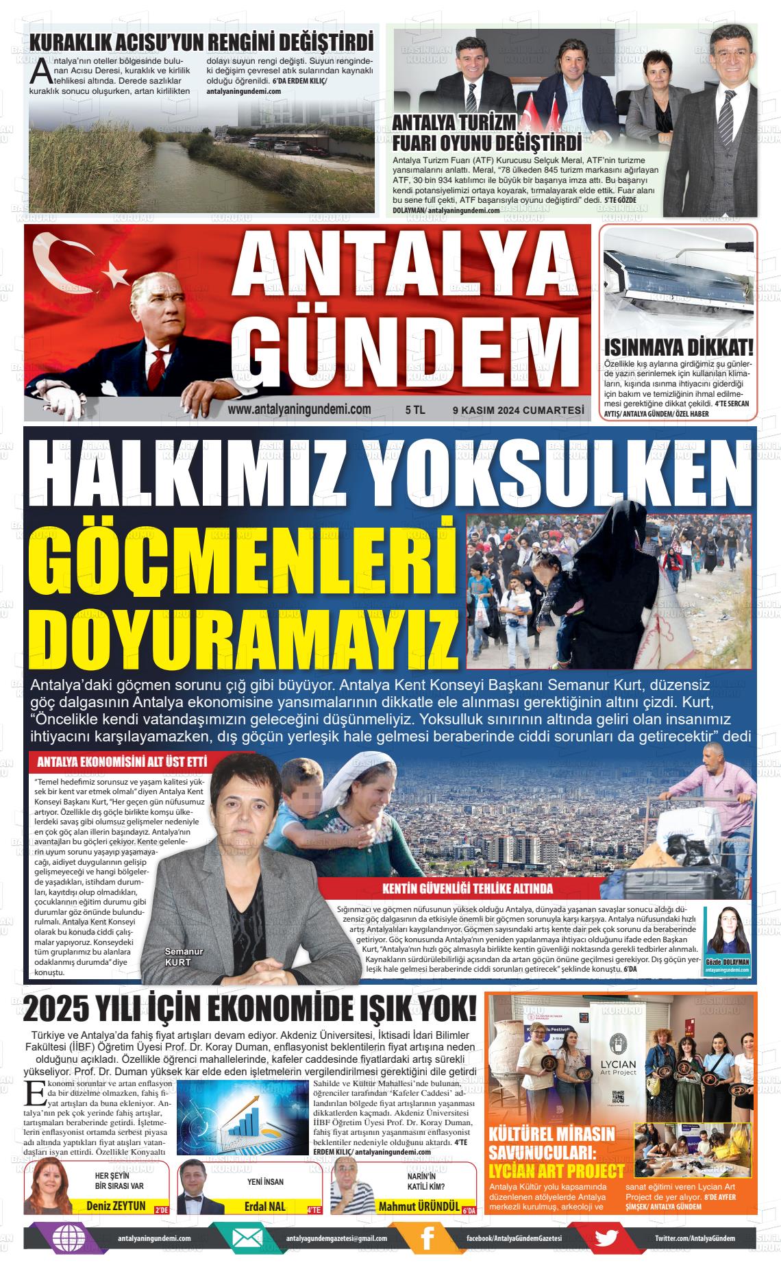 09 Kasım 2024 Antalya'nın Gündemi Gazete Manşeti