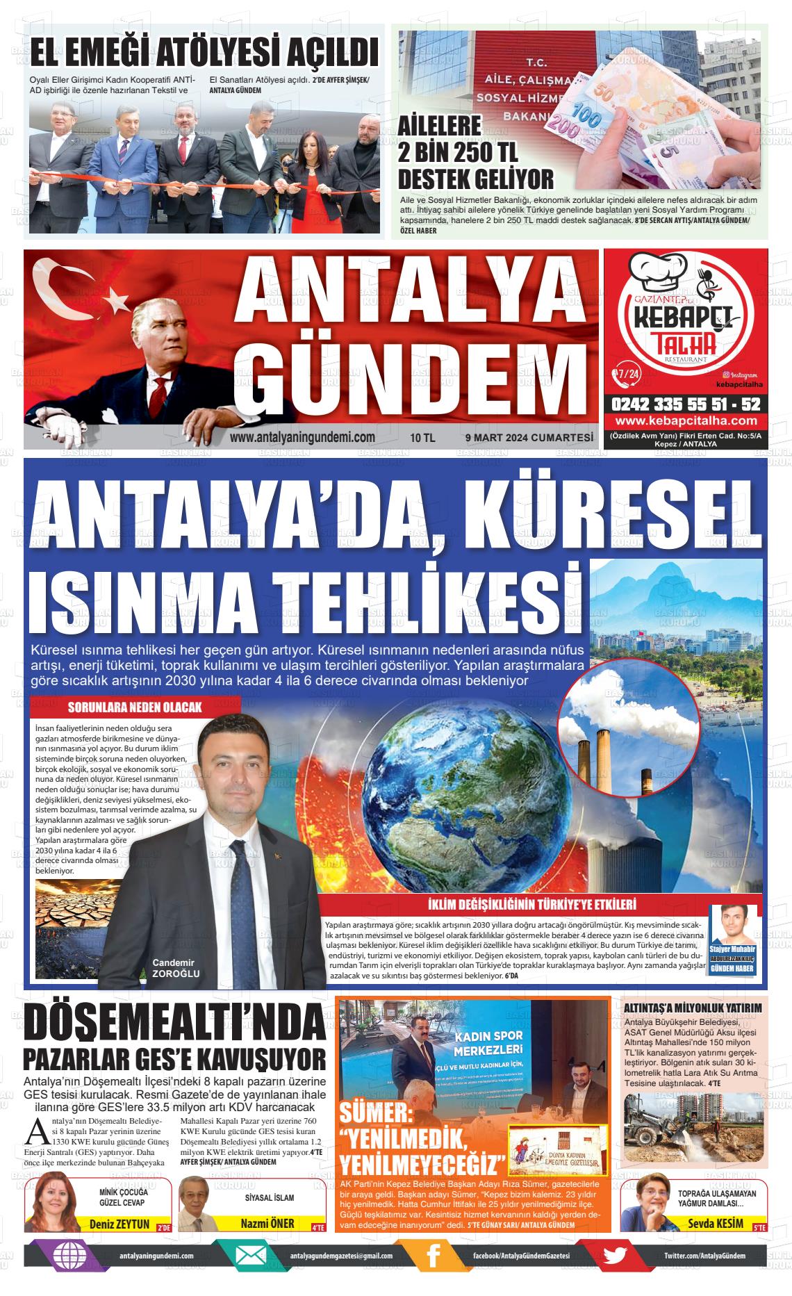 09 Mart 2024 Antalya'nın Gündemi Gazete Manşeti