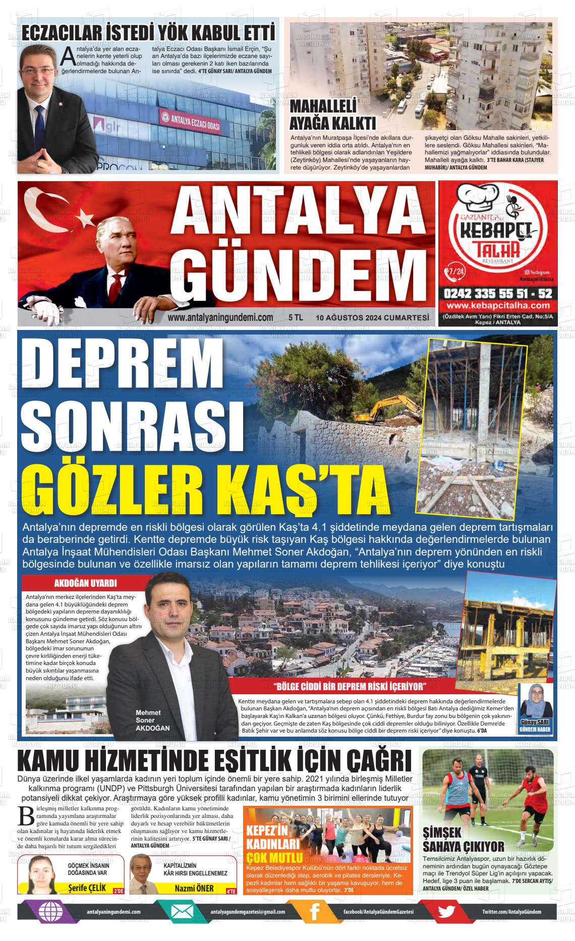 10 Ağustos 2024 Antalya'nın Gündemi Gazete Manşeti