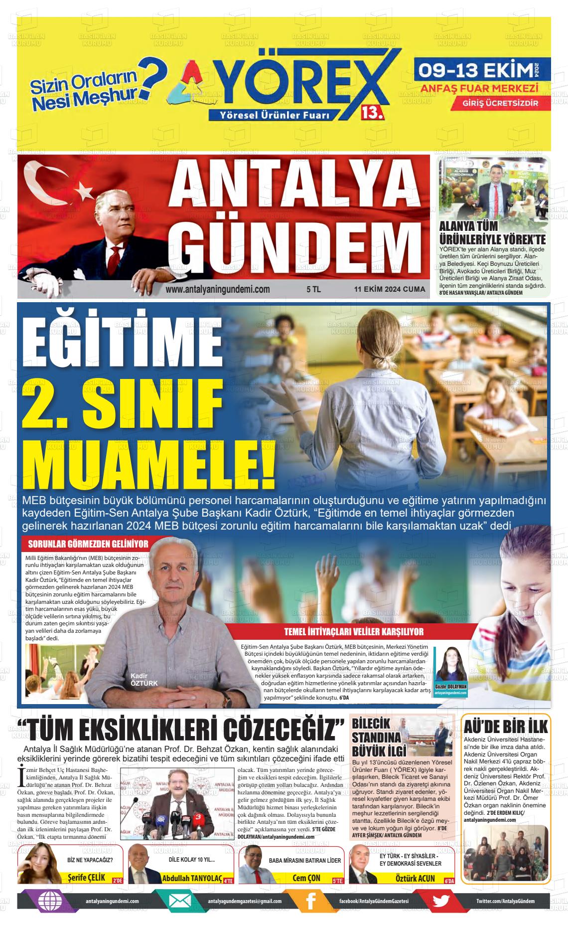 11 Ekim 2024 Antalya'nın Gündemi Gazete Manşeti