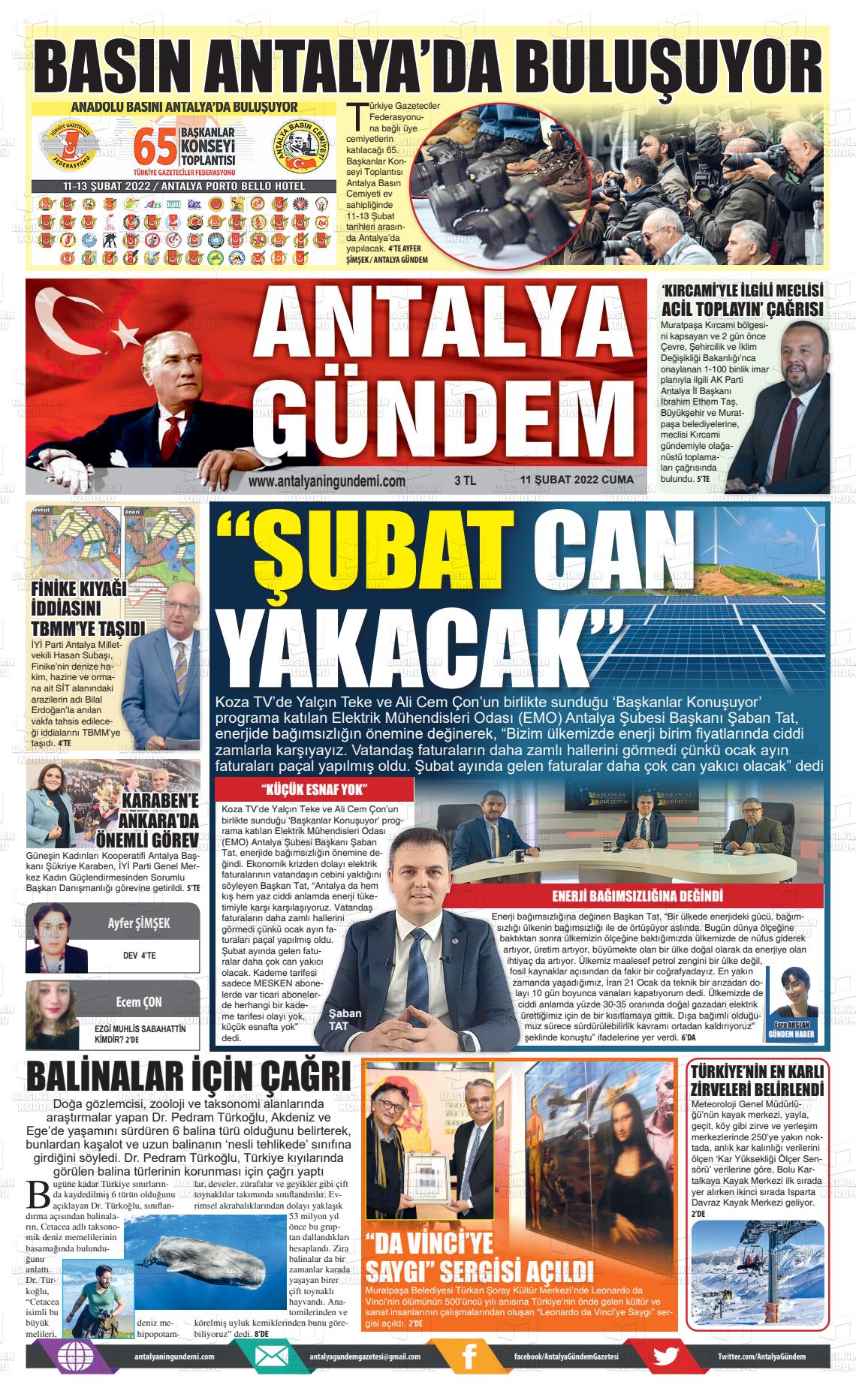 11 Şubat 2022 Antalya'nın Gündemi Gazete Manşeti