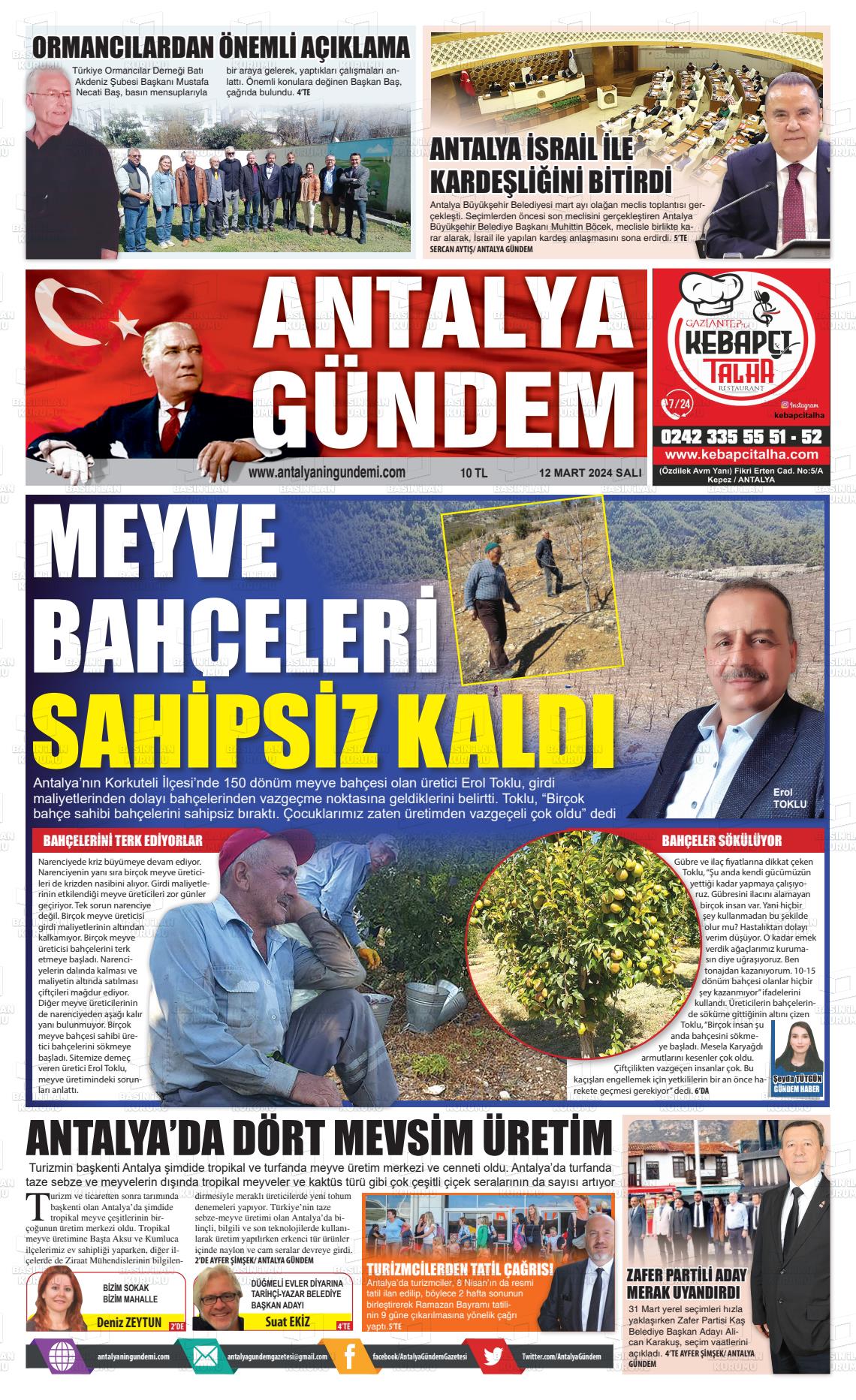 12 Mart 2024 Antalya'nın Gündemi Gazete Manşeti