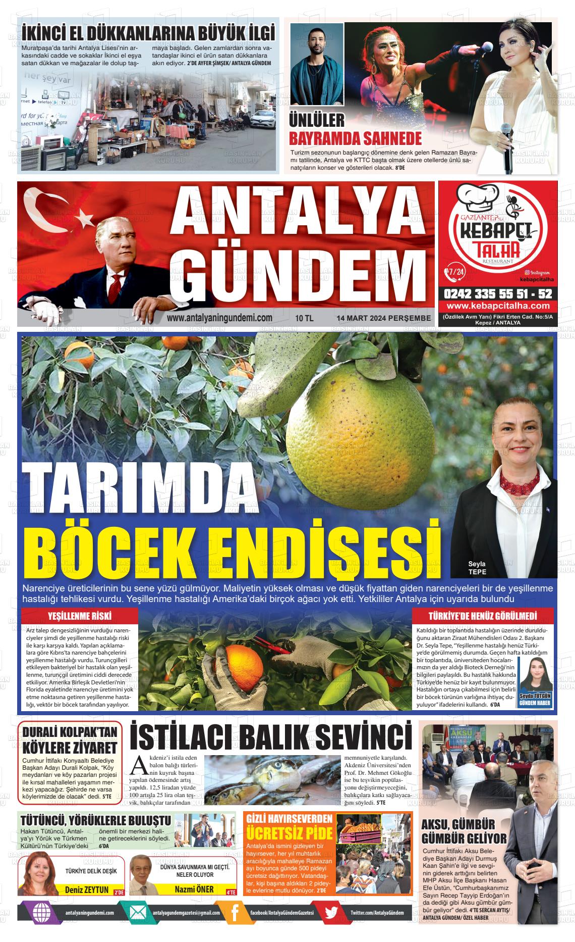 14 Mart 2024 Antalya'nın Gündemi Gazete Manşeti