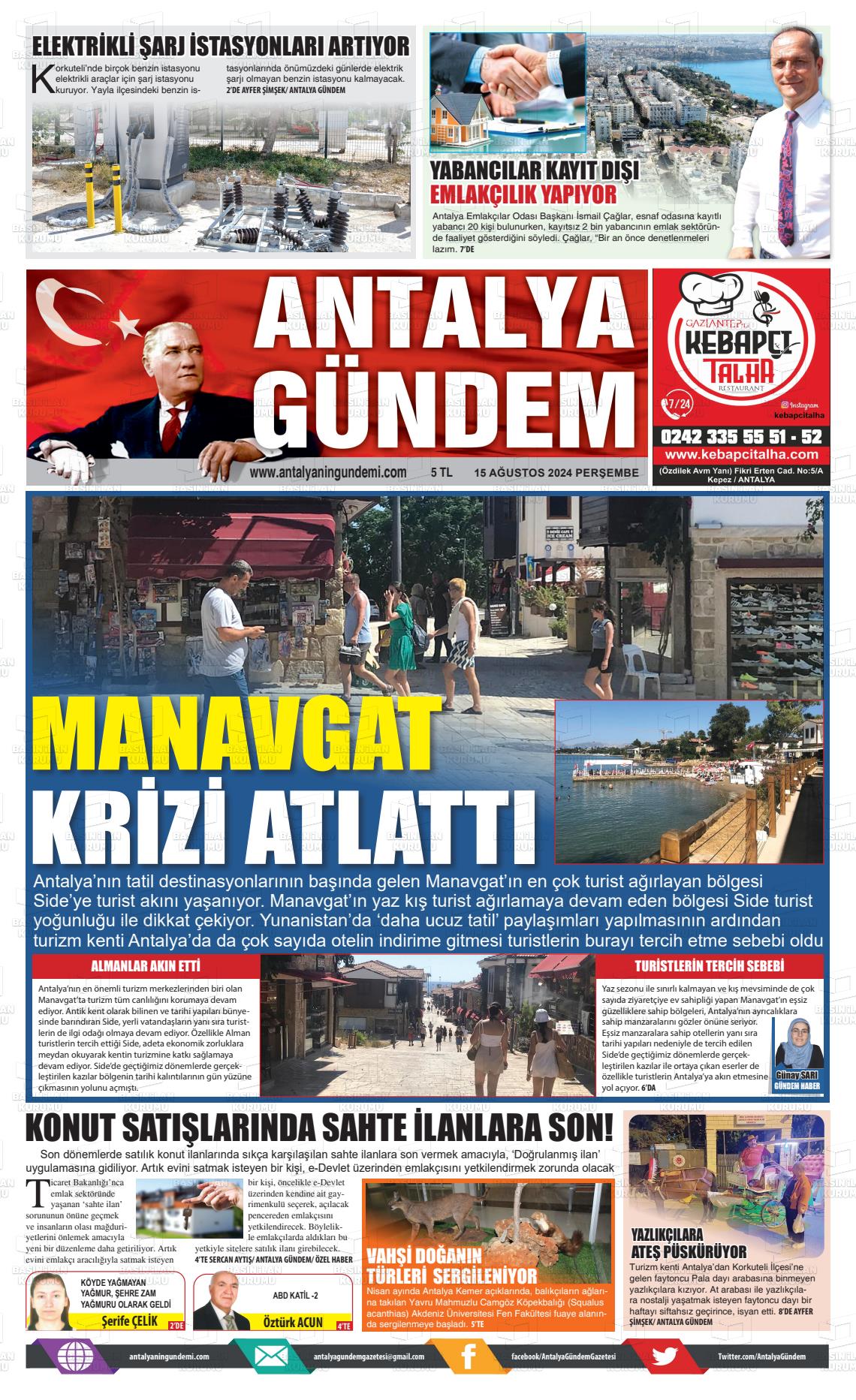 15 Ağustos 2024 Antalya'nın Gündemi Gazete Manşeti