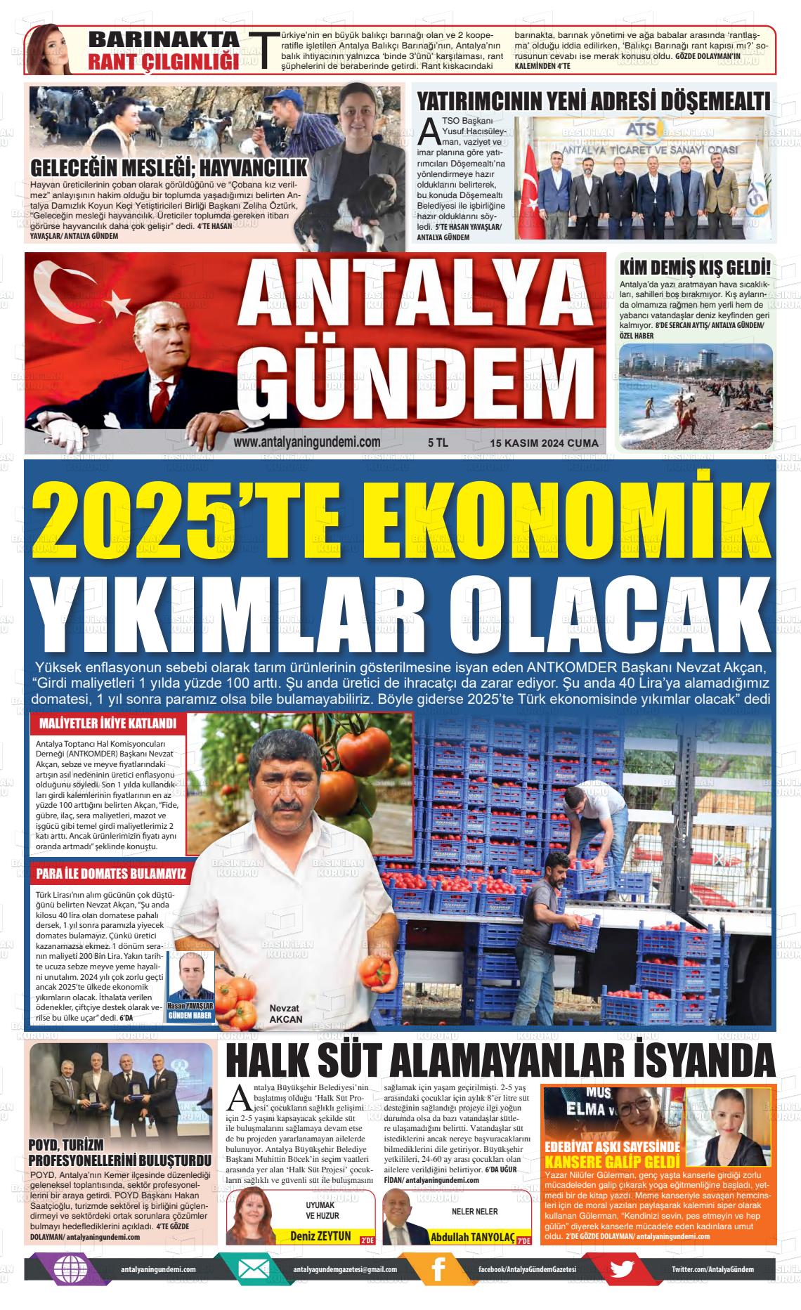 15 Kasım 2024 Antalya'nın Gündemi Gazete Manşeti