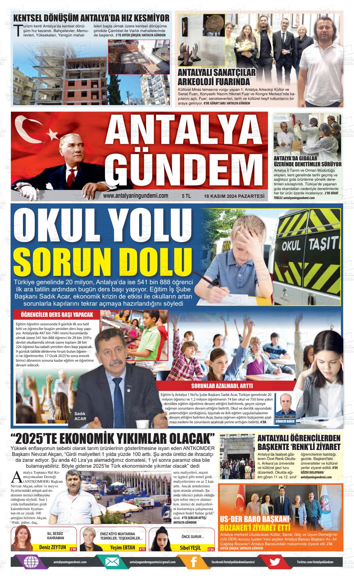 18 Kasım 2024 Antalya'nın Gündemi Gazete Manşeti