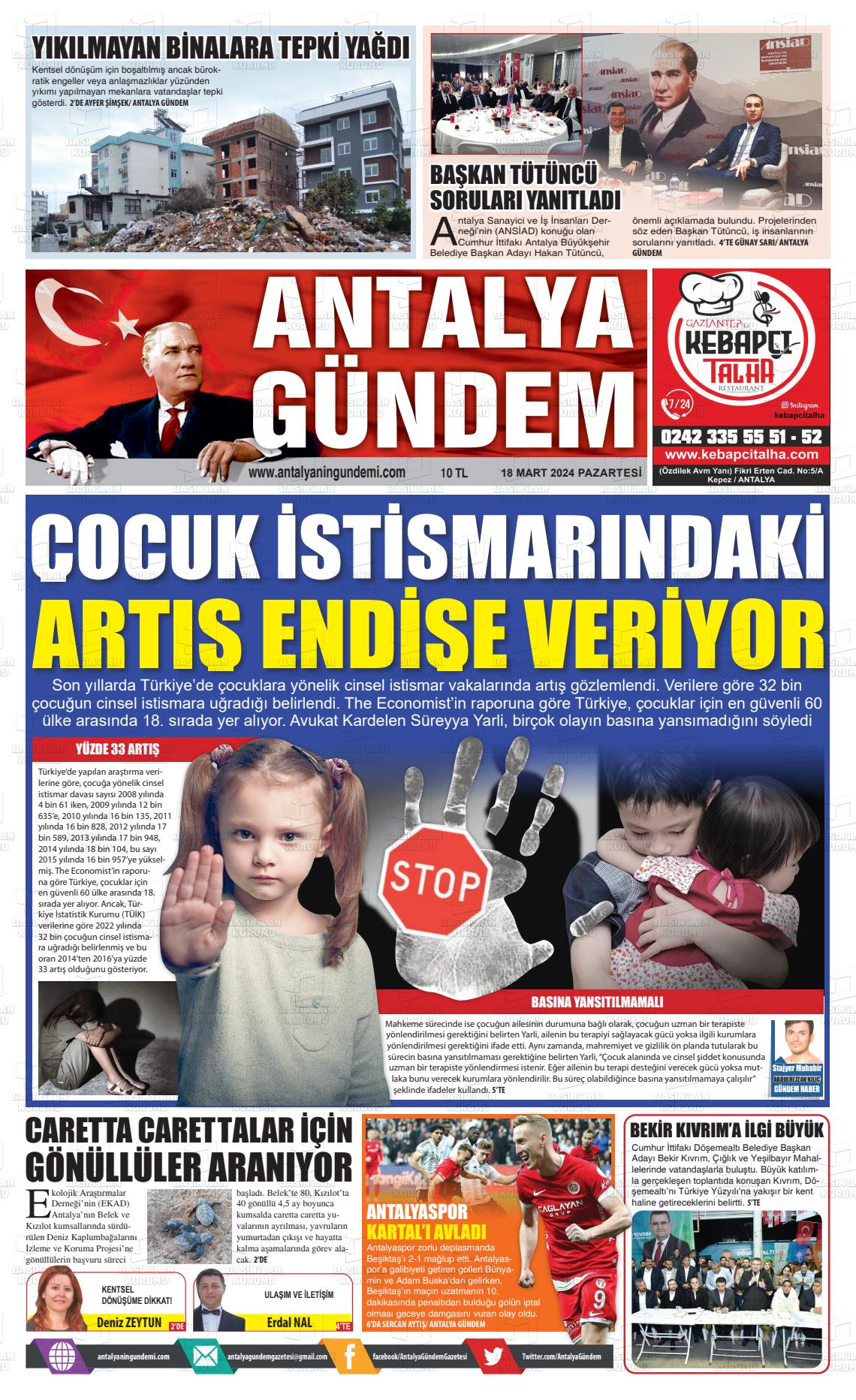 18 Mart 2024 Antalya'nın Gündemi Gazete Manşeti