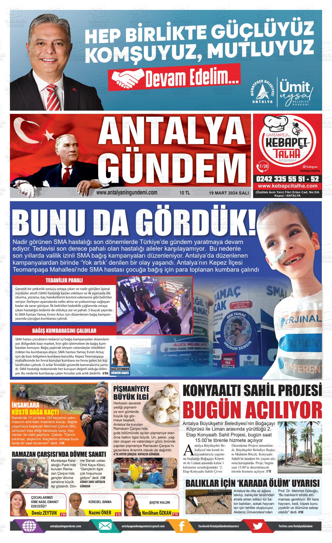 19 Mart 2024 Antalya'nın Gündemi Gazete Manşeti