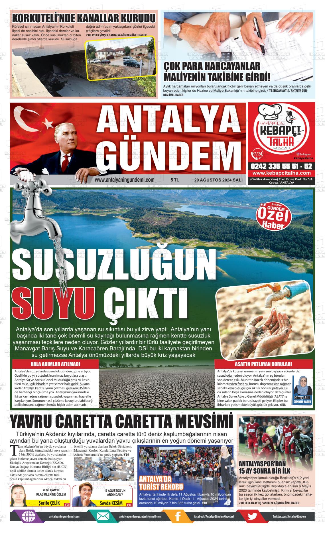 20 Ağustos 2024 Antalya'nın Gündemi Gazete Manşeti