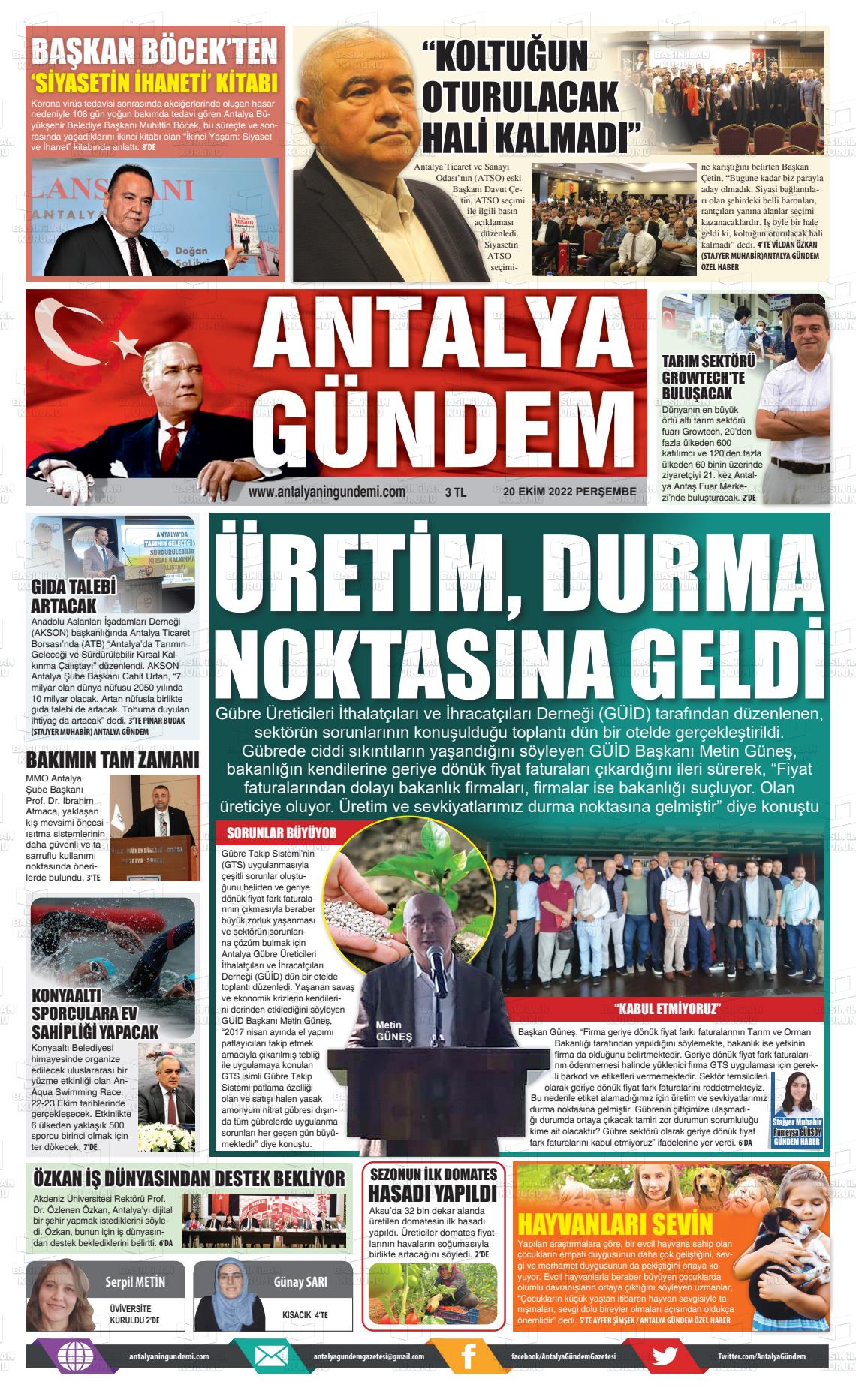 20 Ekim 2022 Antalya'nın Gündemi Gazete Manşeti