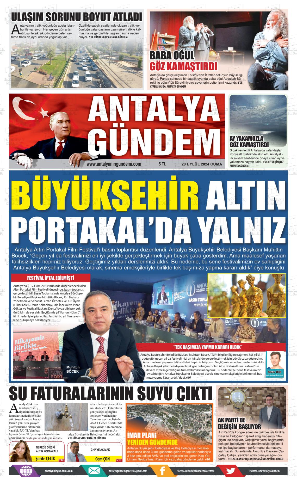 20 Eylül 2024 Antalya'nın Gündemi Gazete Manşeti