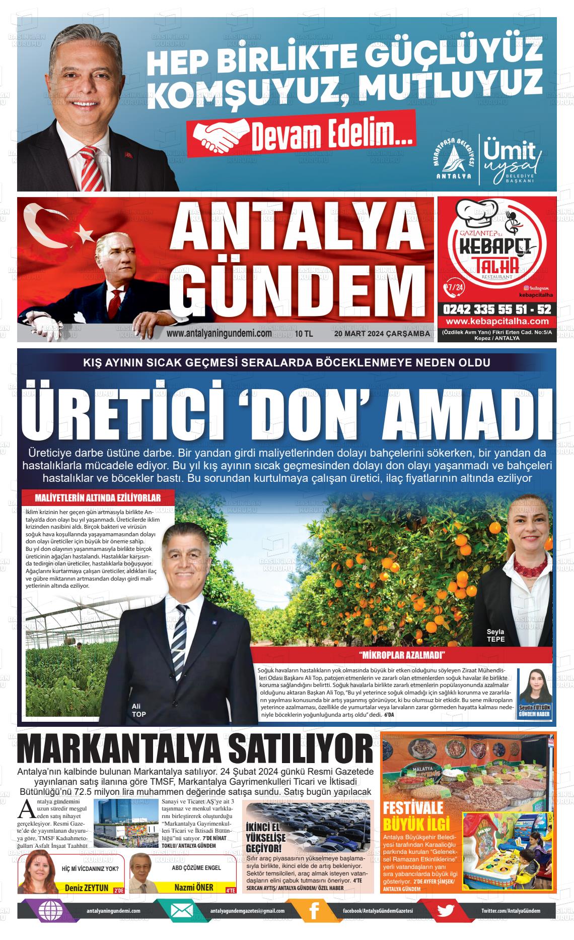 20 Mart 2024 Antalya'nın Gündemi Gazete Manşeti