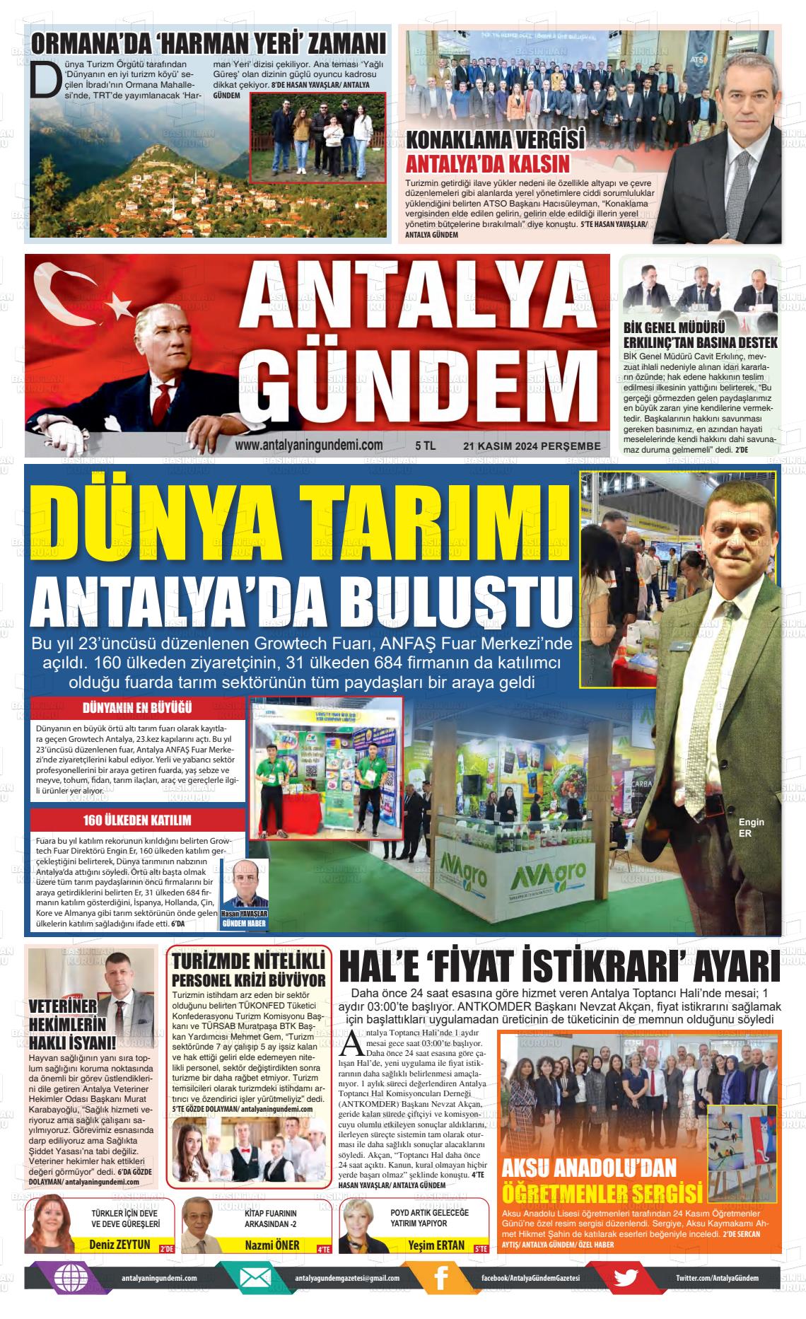 21 Kasım 2024 Antalya'nın Gündemi Gazete Manşeti