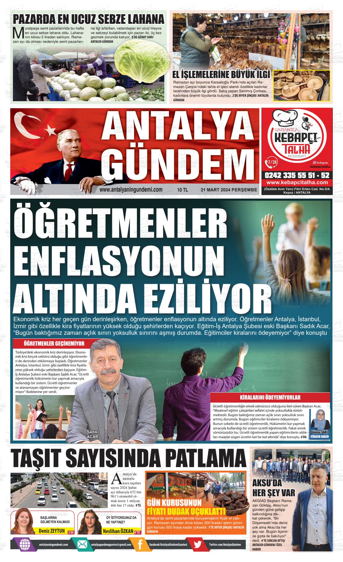 21 Mart 2024 Antalya'nın Gündemi Gazete Manşeti