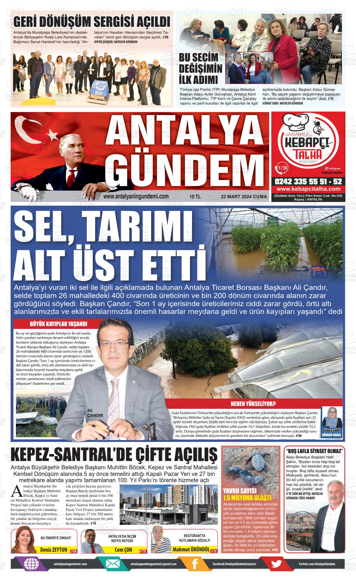 22 Mart 2024 Antalya'nın Gündemi Gazete Manşeti