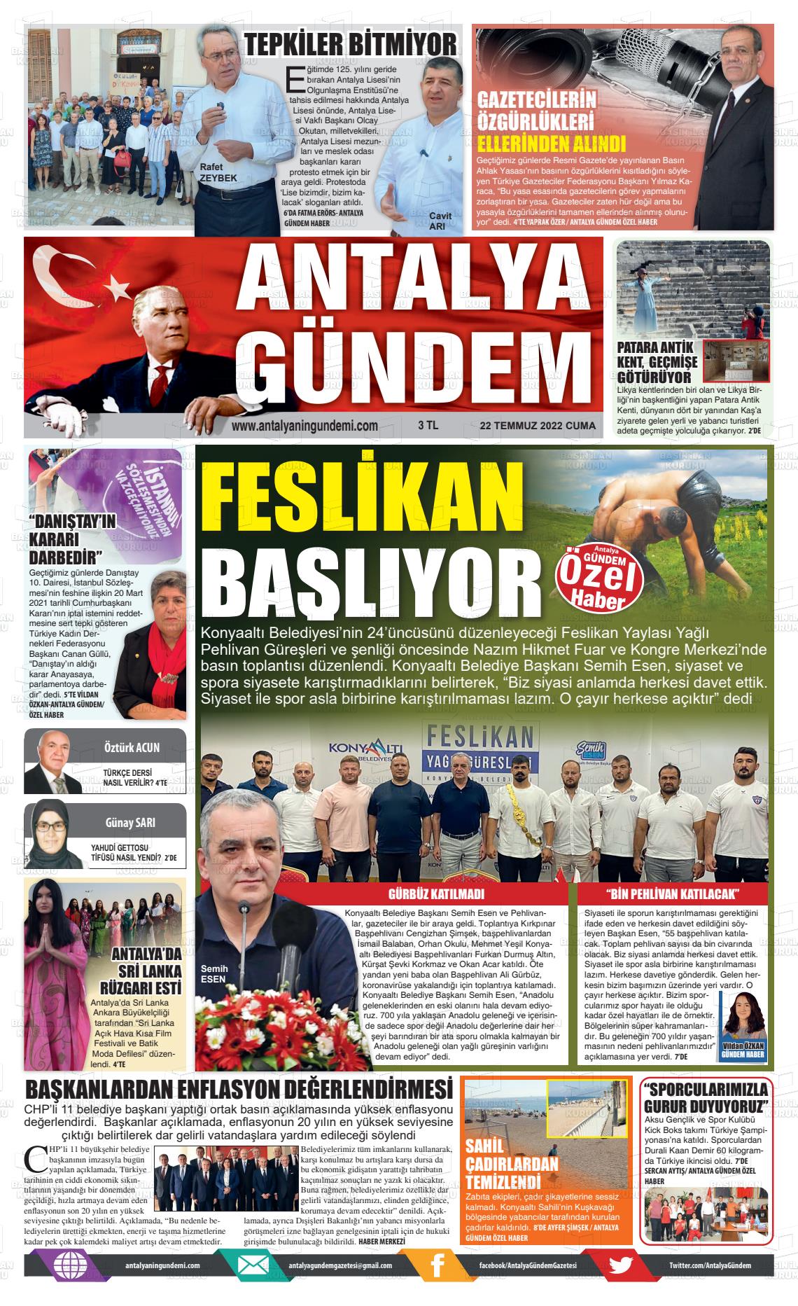 19 Eylül 2022 Antalya'nın Gündemi Gazete Manşeti