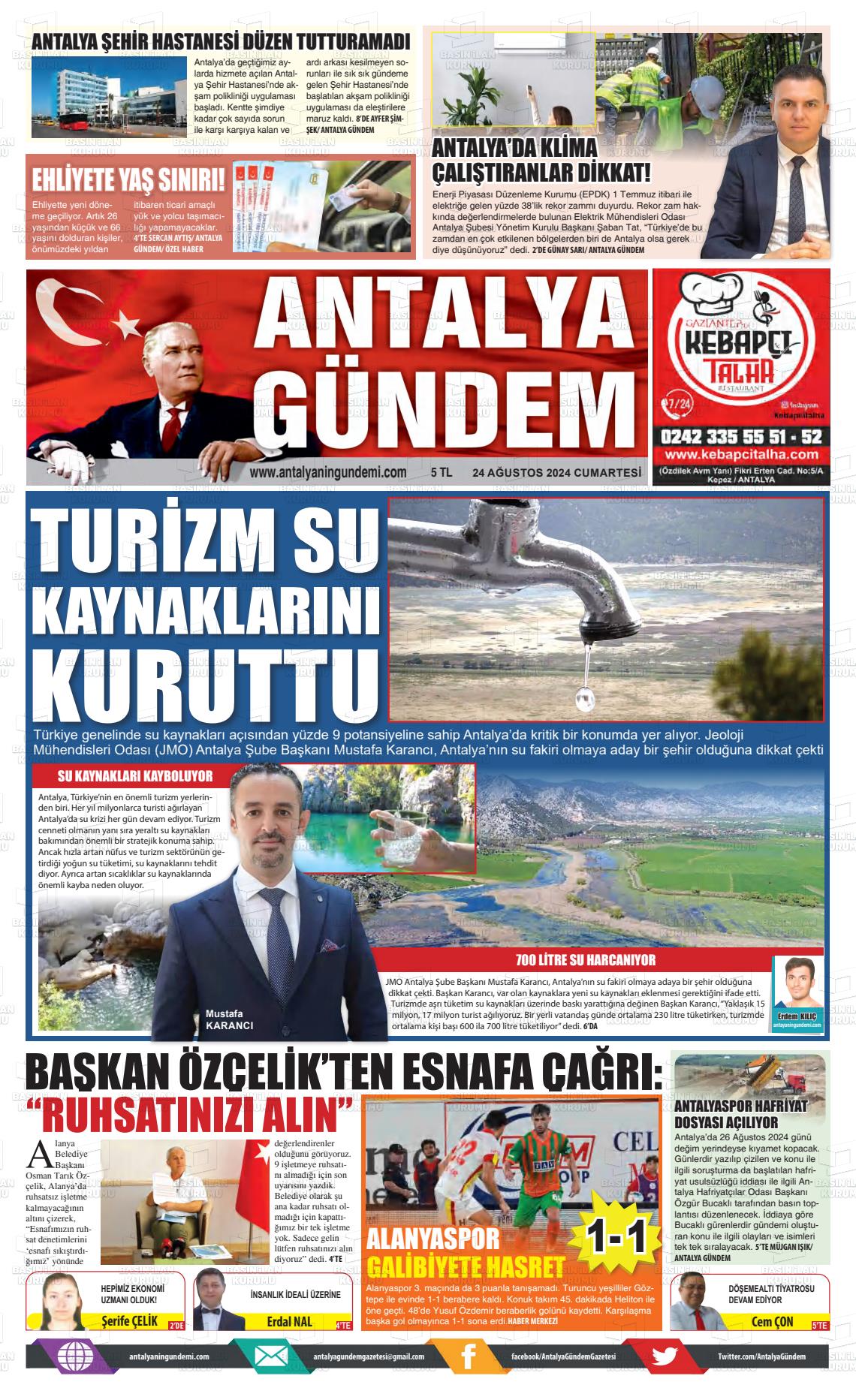 24 Ağustos 2024 Antalya'nın Gündemi Gazete Manşeti