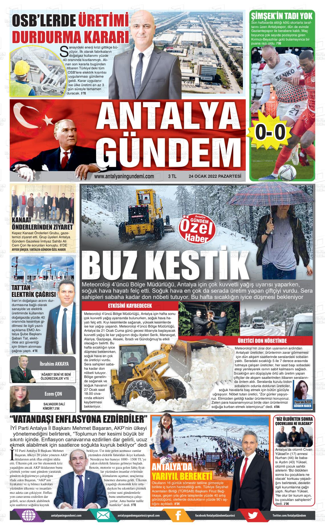 24 Ocak 2022 Antalya'nın Gündemi Gazete Manşeti