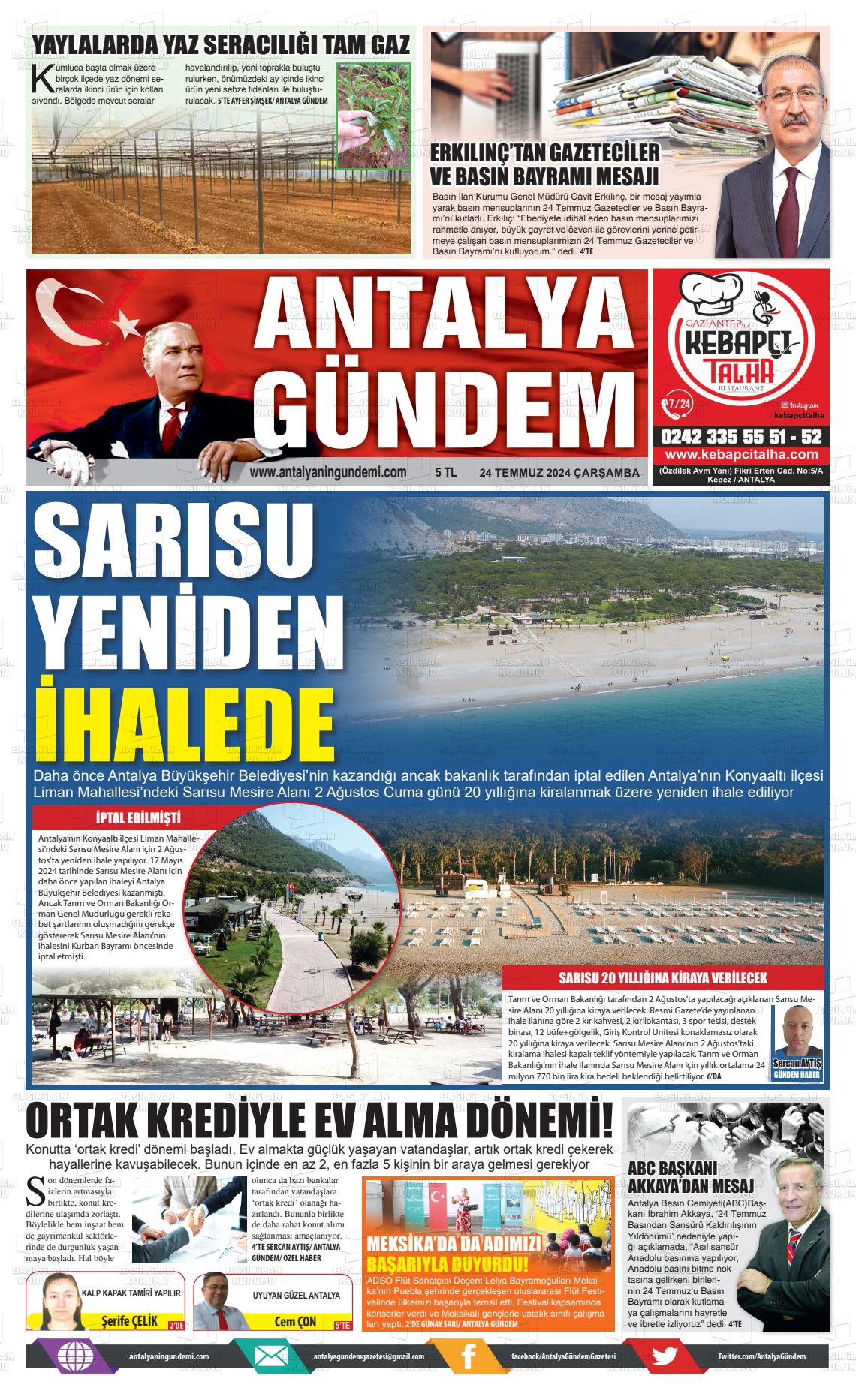 24 Temmuz 2024 Antalya'nın Gündemi Gazete Manşeti