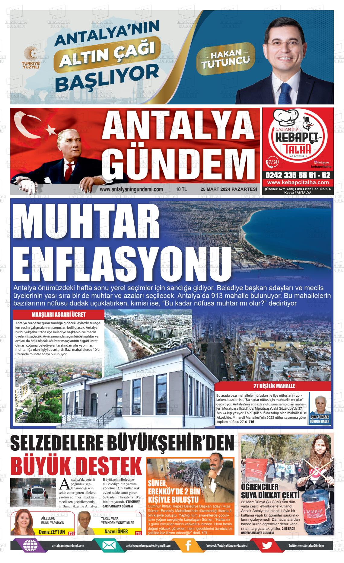 25 Mart 2024 Antalya'nın Gündemi Gazete Manşeti