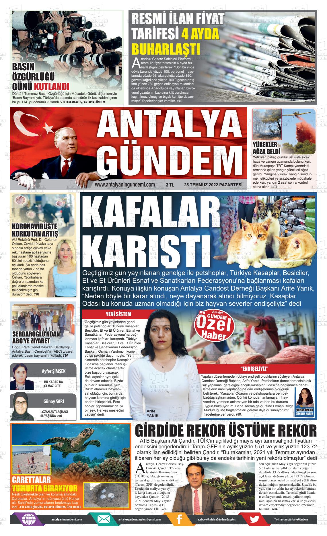 25 Temmuz 2022 Antalya'nın Gündemi Gazete Manşeti