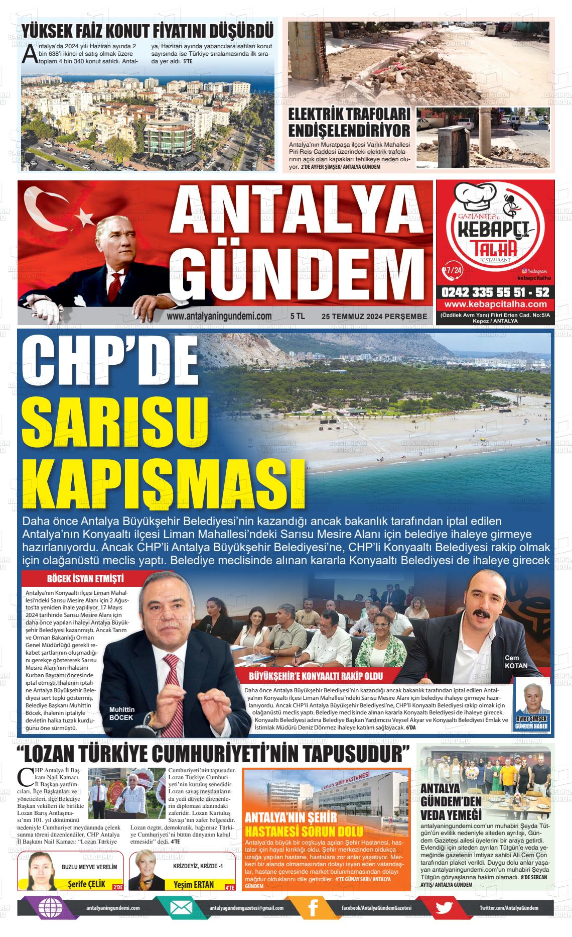 25 Temmuz 2024 Antalya'nın Gündemi Gazete Manşeti