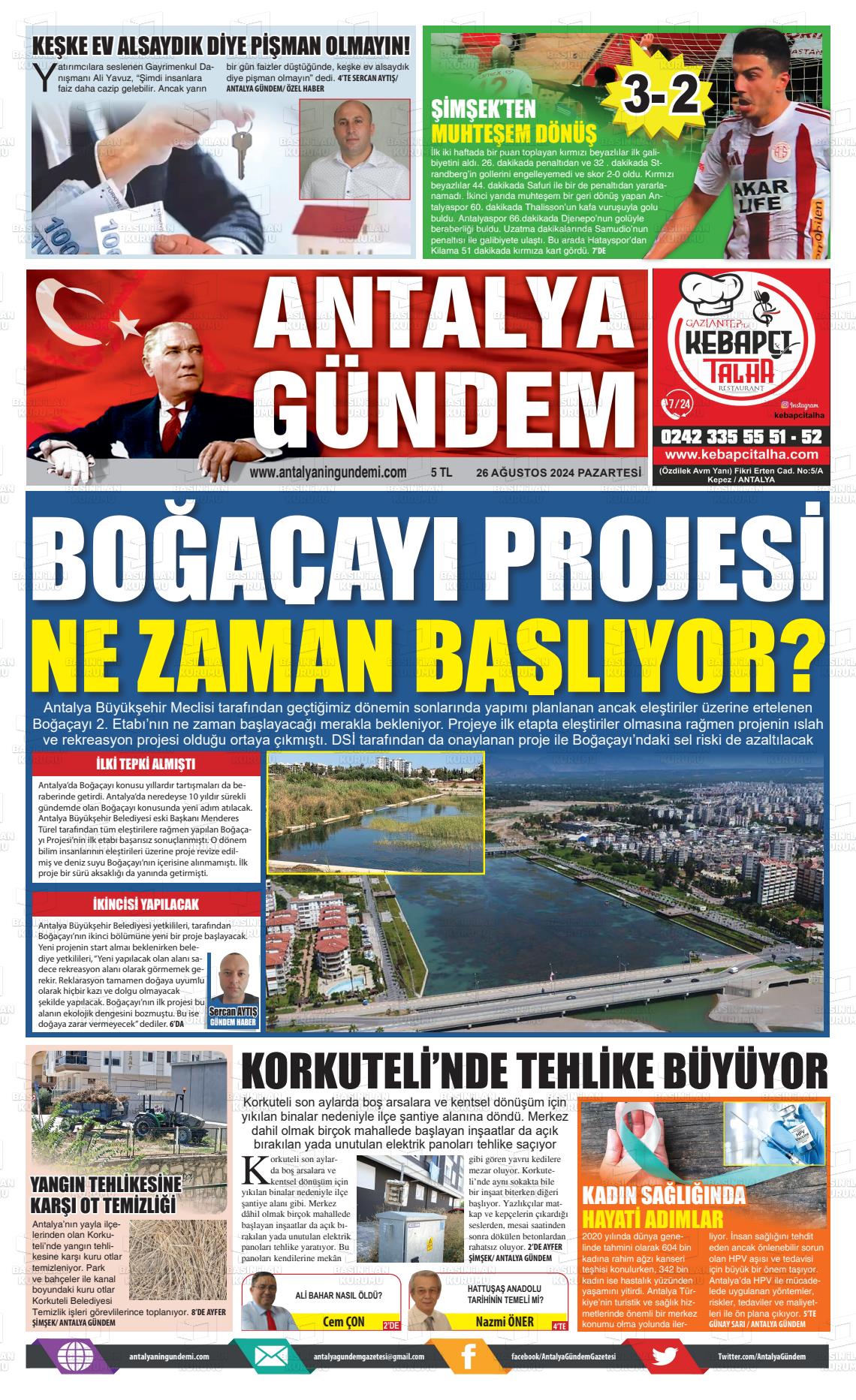 26 Ağustos 2024 Antalya'nın Gündemi Gazete Manşeti