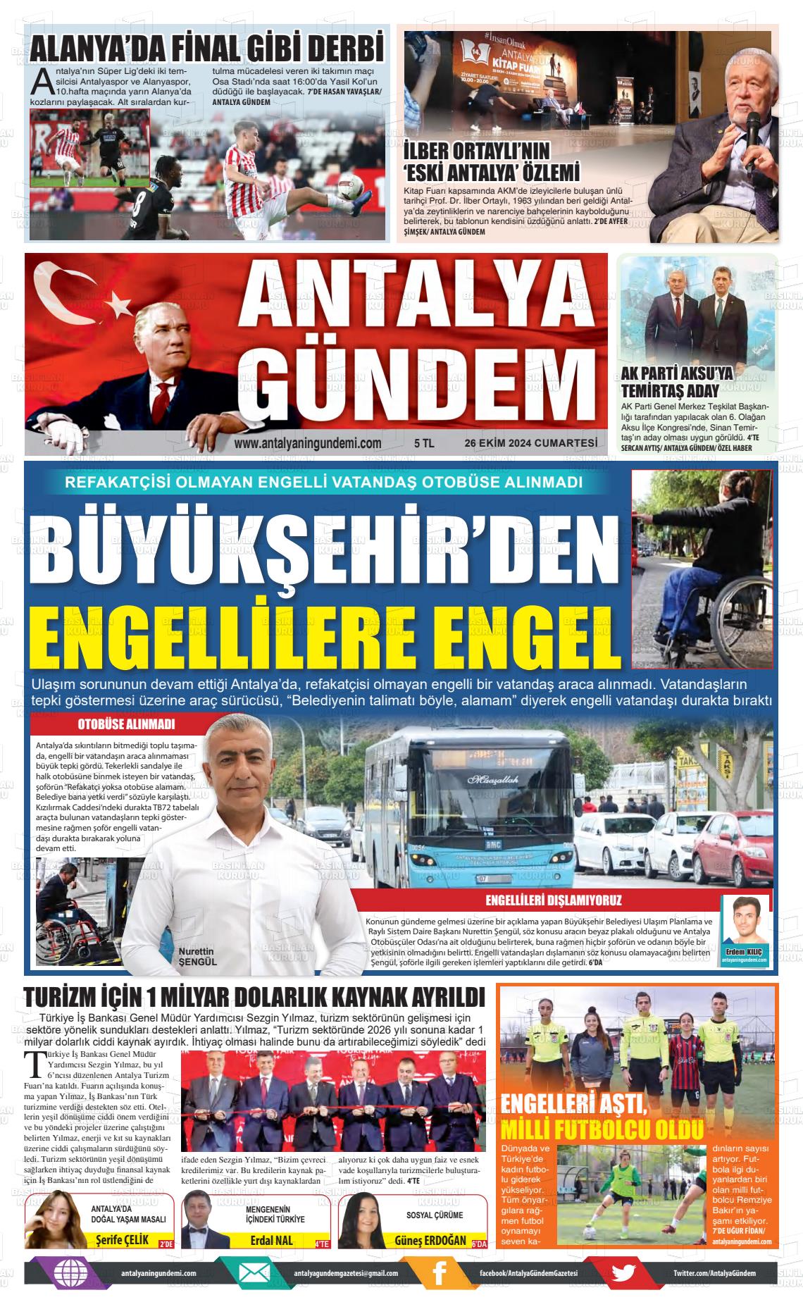 26 Ekim 2024 Antalya'nın Gündemi Gazete Manşeti