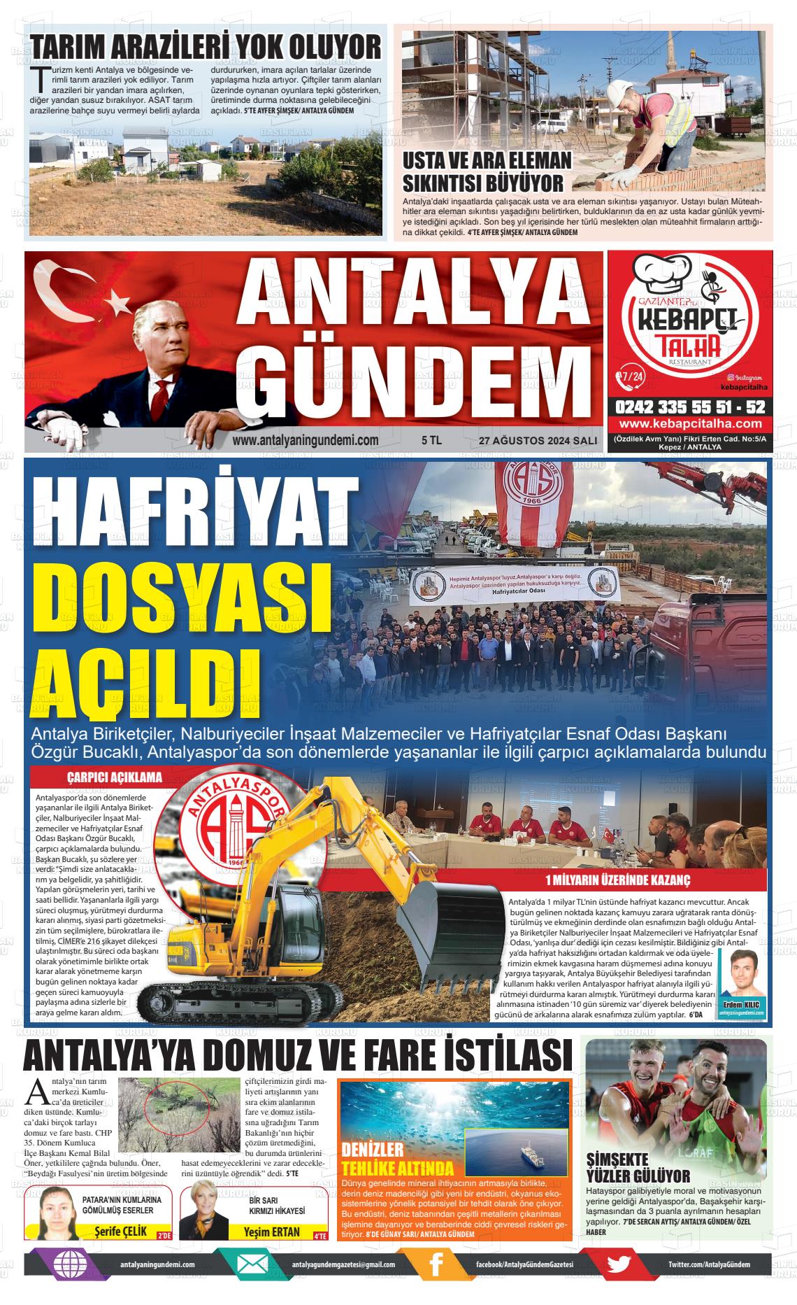 27 Ağustos 2024 Antalya'nın Gündemi Gazete Manşeti