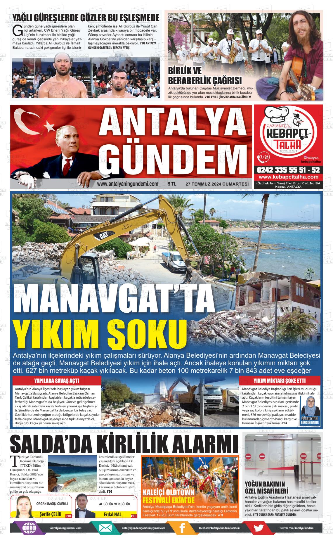 27 Temmuz 2024 Antalya'nın Gündemi Gazete Manşeti