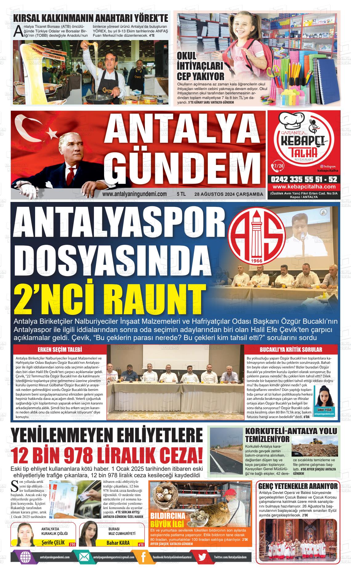 28 Ağustos 2024 Antalya'nın Gündemi Gazete Manşeti