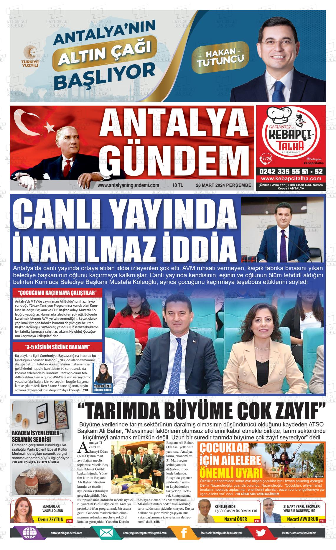 28 Mart 2024 Antalya'nın Gündemi Gazete Manşeti