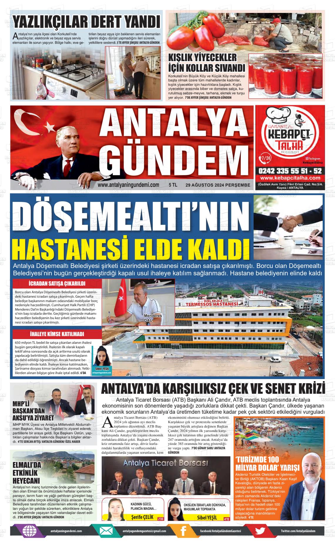 29 Ağustos 2024 Antalya'nın Gündemi Gazete Manşeti