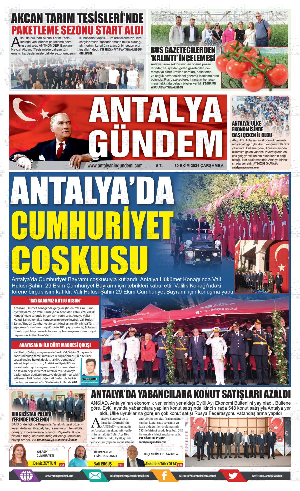 30 Ekim 2024 Antalya'nın Gündemi Gazete Manşeti