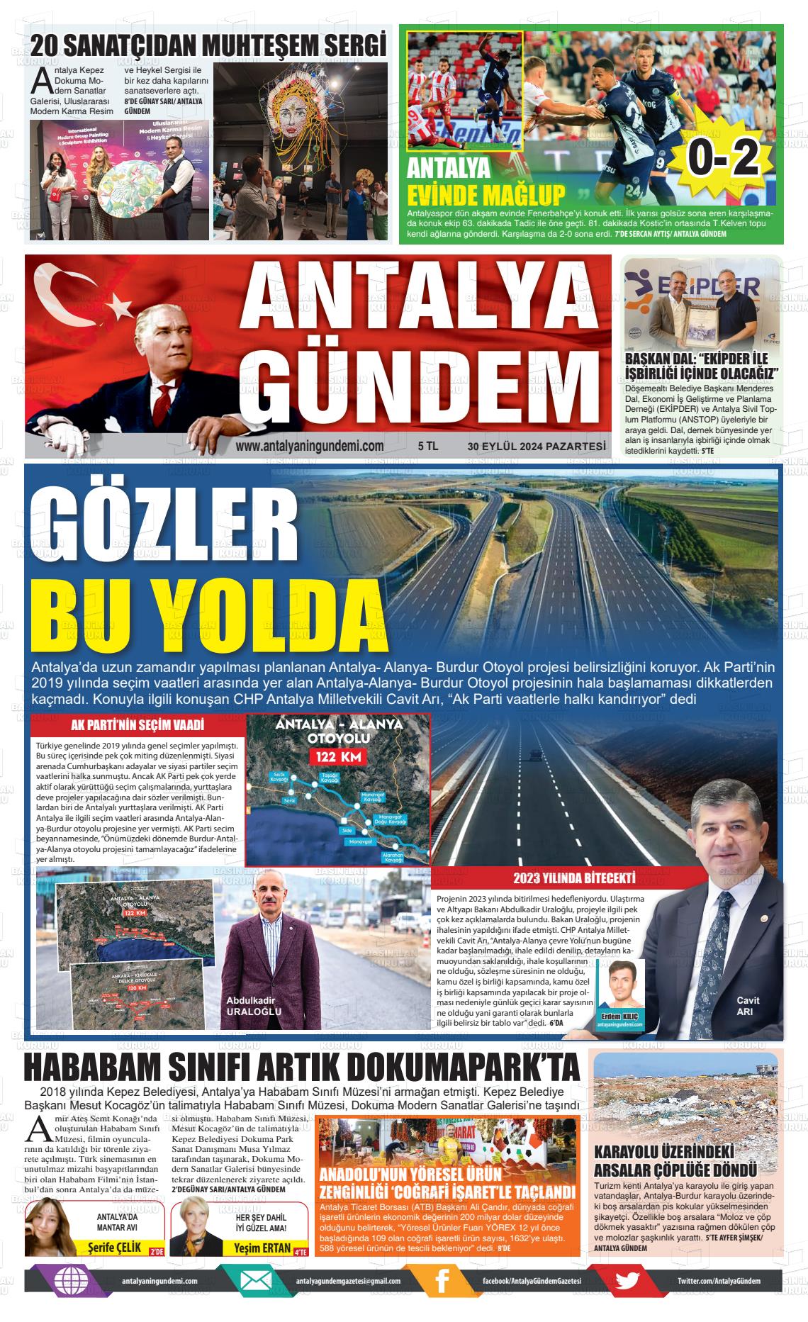 30 Eylül 2024 Antalya'nın Gündemi Gazete Manşeti