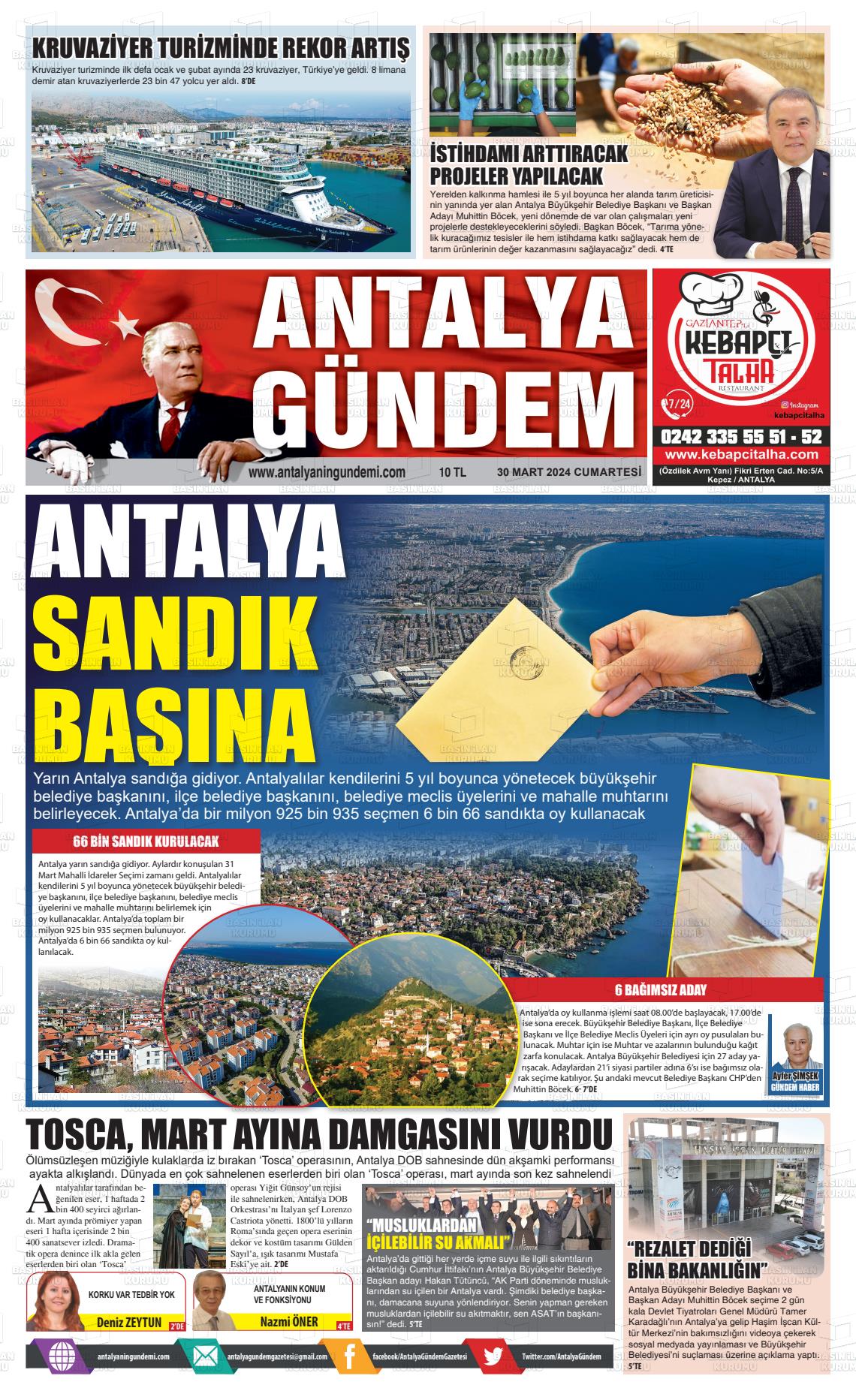 30 Mart 2024 Antalya'nın Gündemi Gazete Manşeti